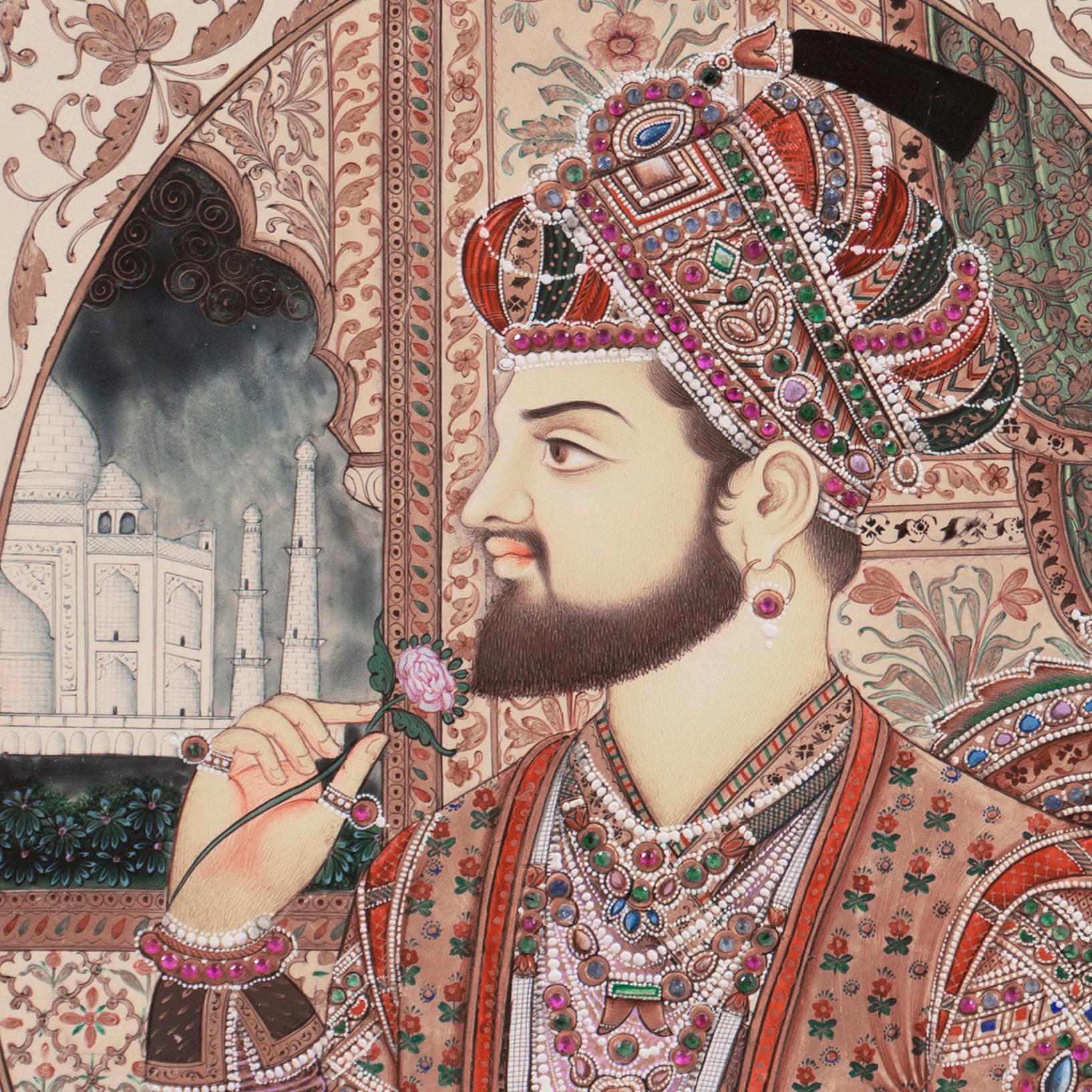 'Shah Jahan and Mumtaz Mahal', Double Portrait, Mughal, Miniature, Jaipur, India For Sale 9