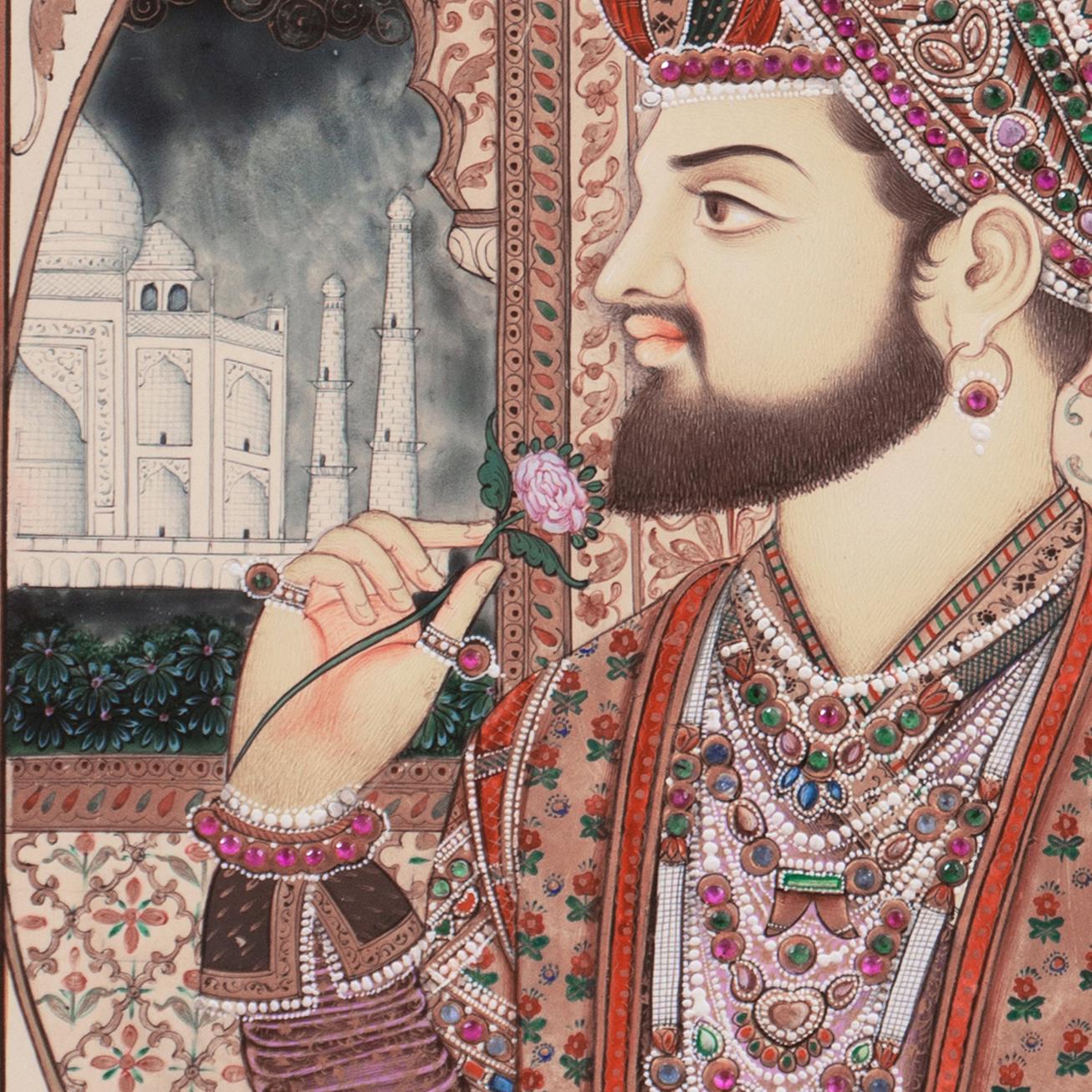 'Shah Jahan and Mumtaz Mahal', Double Portrait, Mughal, Miniature, Jaipur, India For Sale 10