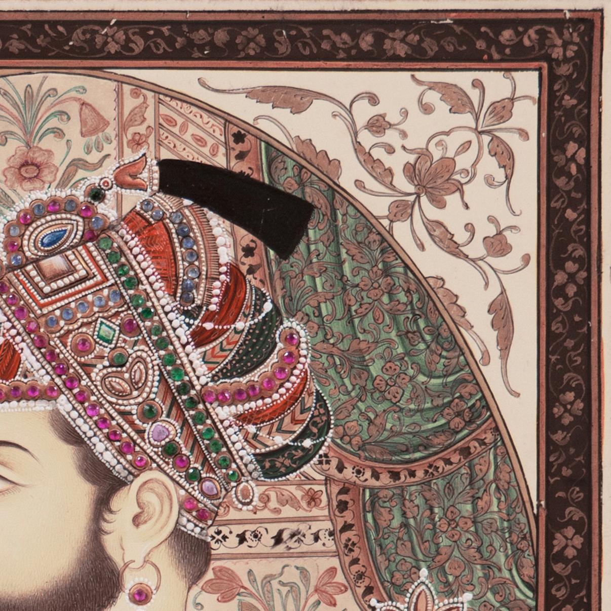 'Shah Jahan and Mumtaz Mahal', Double Portrait, Mughal, Miniature, Jaipur, India For Sale 11