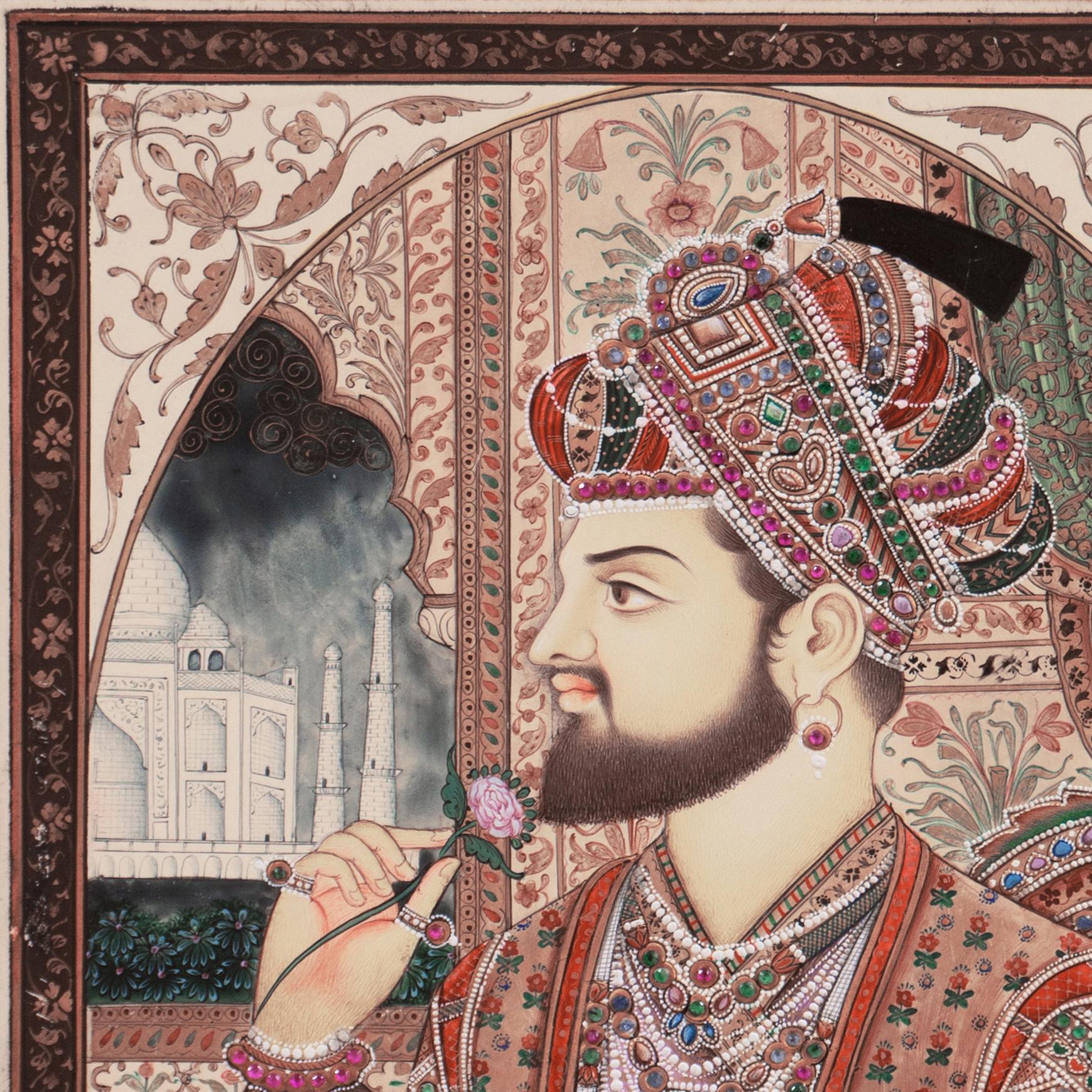 'Shah Jahan and Mumtaz Mahal', Double Portrait, Mughal, Miniature, Jaipur, India For Sale 12