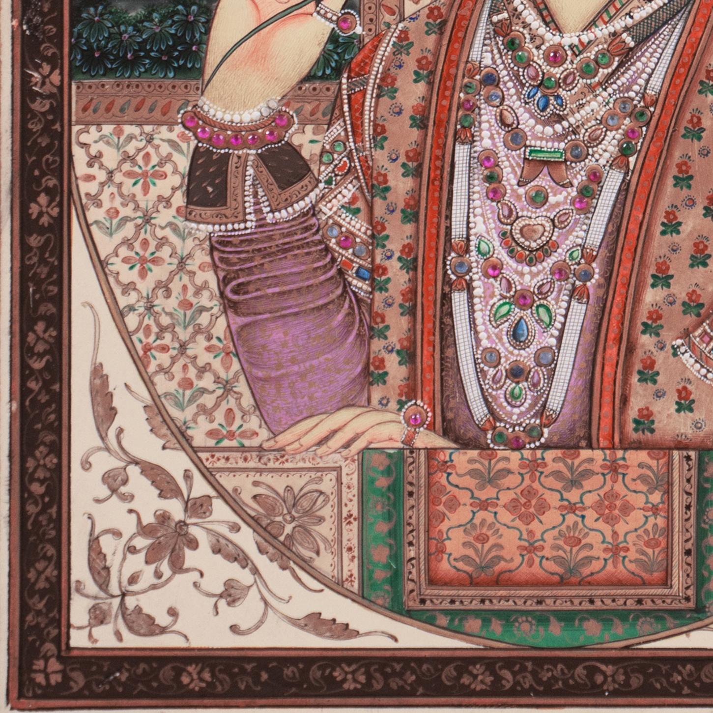 'Shah Jahan and Mumtaz Mahal', Double Portrait, Mughal, Miniature, Jaipur, India For Sale 13