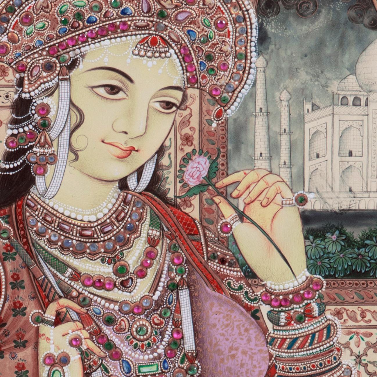 'Shah Jahan and Mumtaz Mahal', Double Portrait, Mughal, Miniature, Jaipur, India For Sale 1
