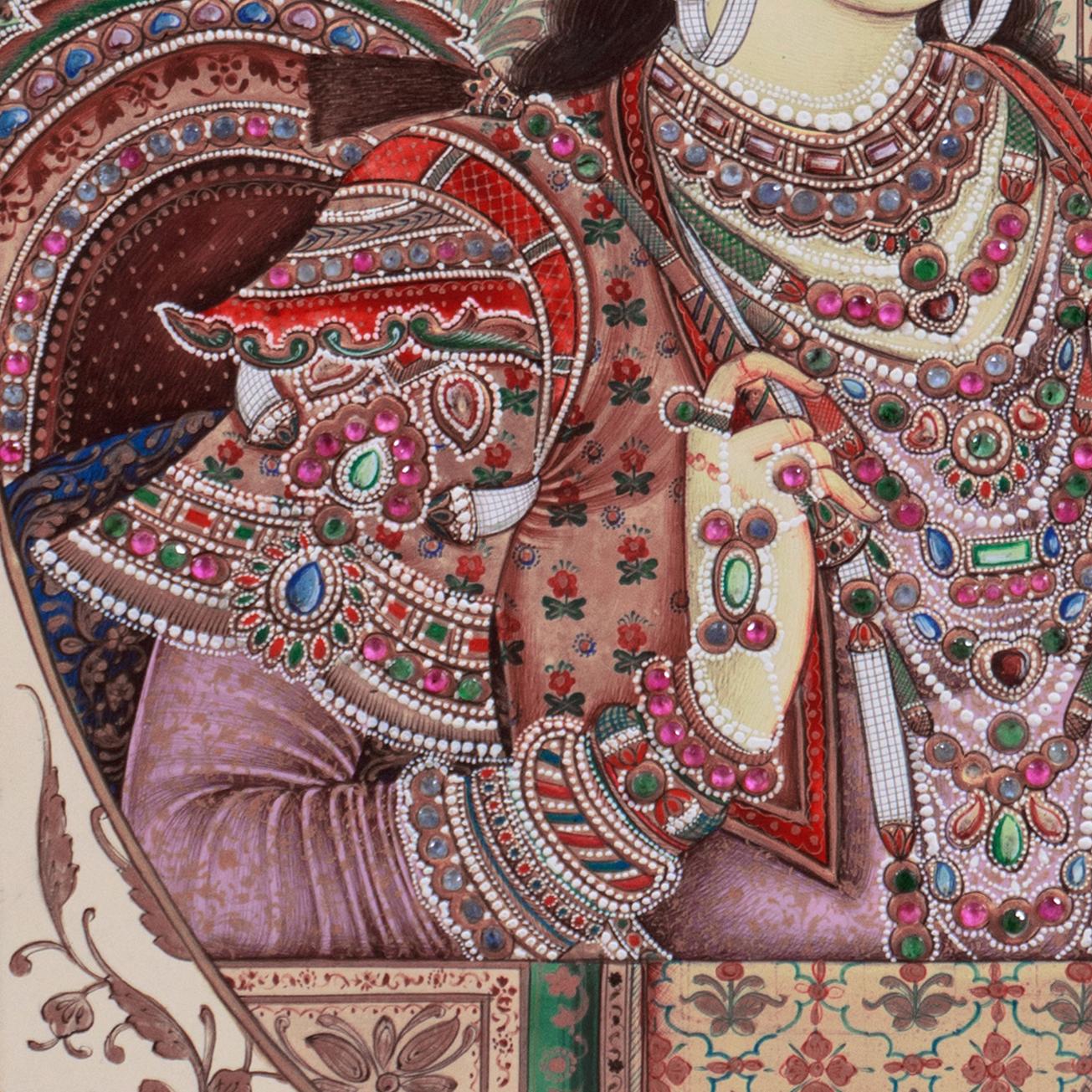 'Shah Jahan and Mumtaz Mahal', Double Portrait, Mughal, Miniature, Jaipur, India For Sale 2