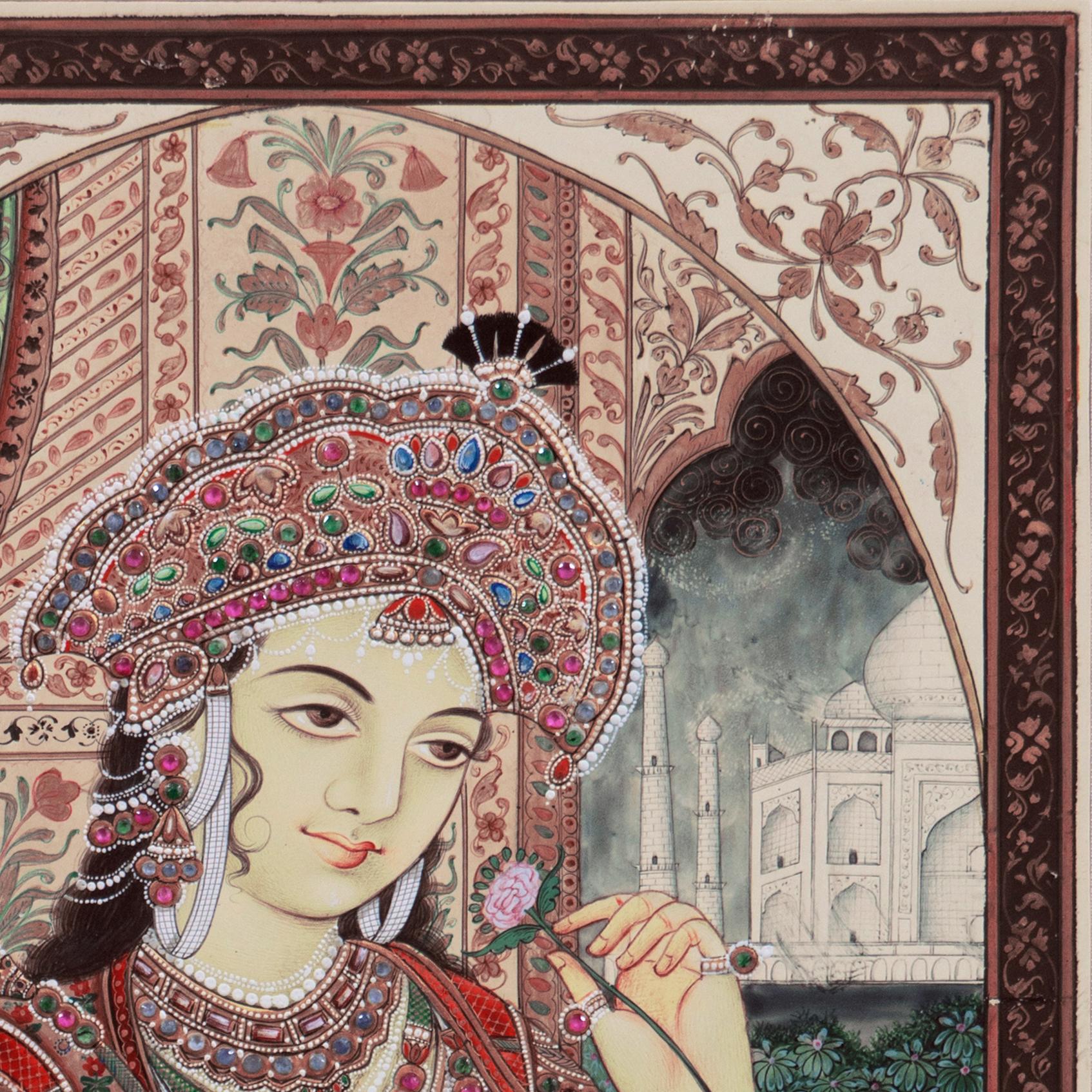 'Shah Jahan and Mumtaz Mahal', Double Portrait, Mughal, Miniature, Jaipur, India For Sale 3