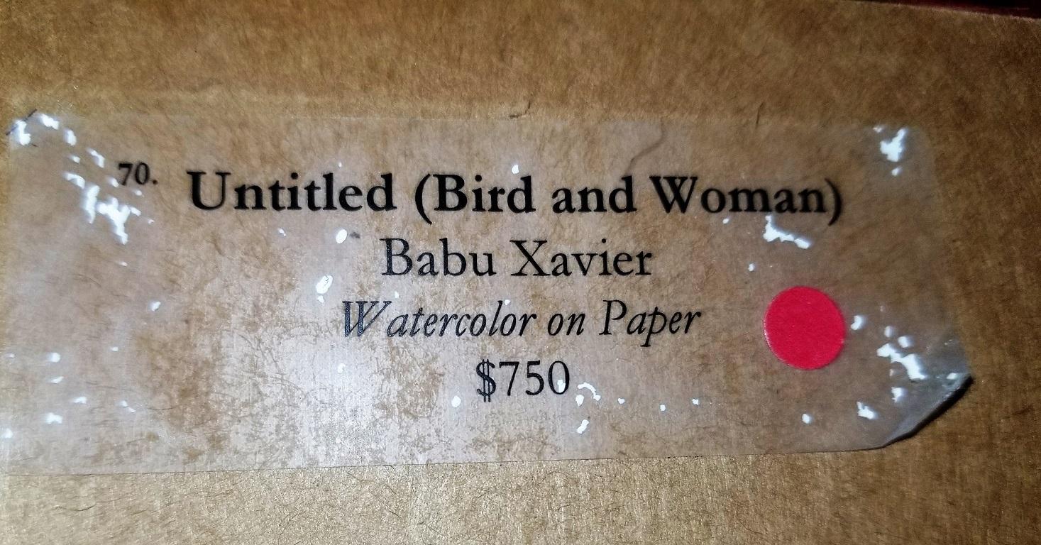 Babu Xavier Watercolor on Paper Bird & Woman For Sale 6