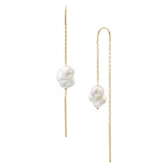 Baby Baroque Pearl Threader Earring in Recycled 14K Gold by White/Space Jewelry