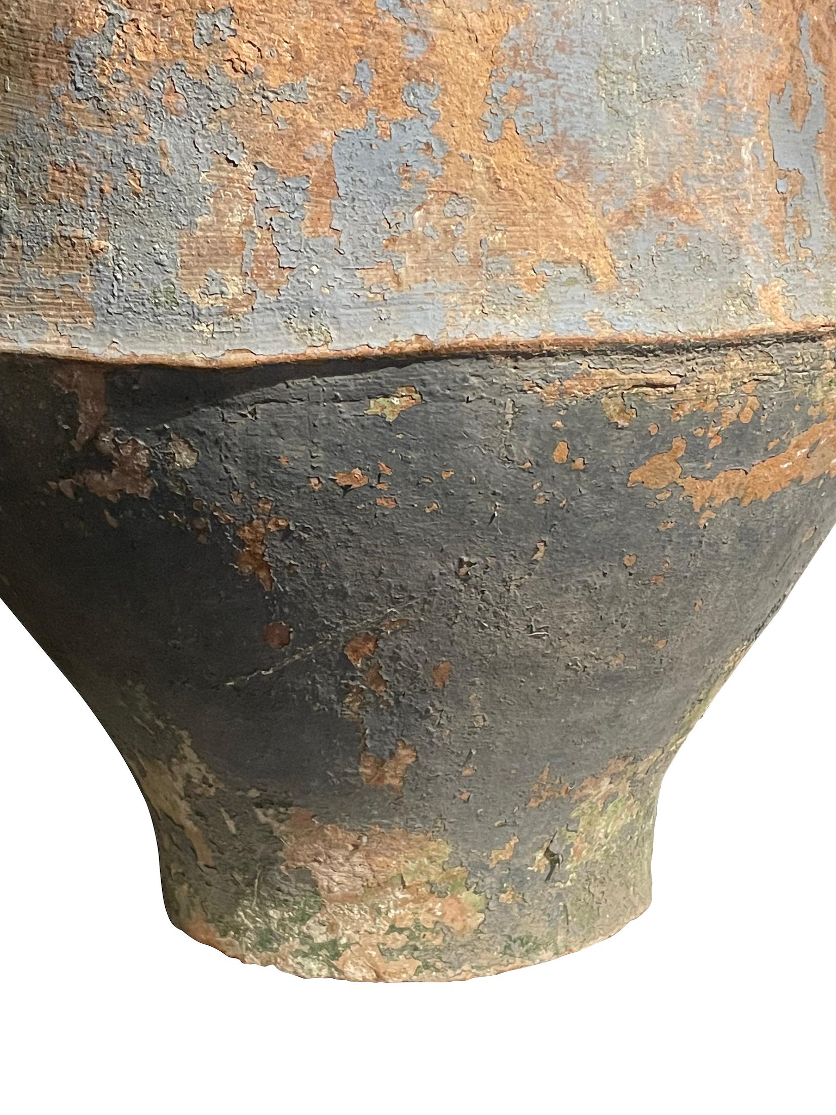 19th century Spanish terracotta olive pot.
Unearthed from a very large family run olive oil producing business in southern Spain.
Beautiful and natural aged patina.
Terracotta top and baby blue bottom.
One of many pieces from a large and unique