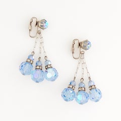 Baby Blue Aurora Borealis Crystal Dangle Earrings By Laguna, 1950s