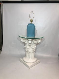 Baby Blue Ceramic Table Lamp 1970s Art Deco Style Hollywood Regency Pastel 1980s