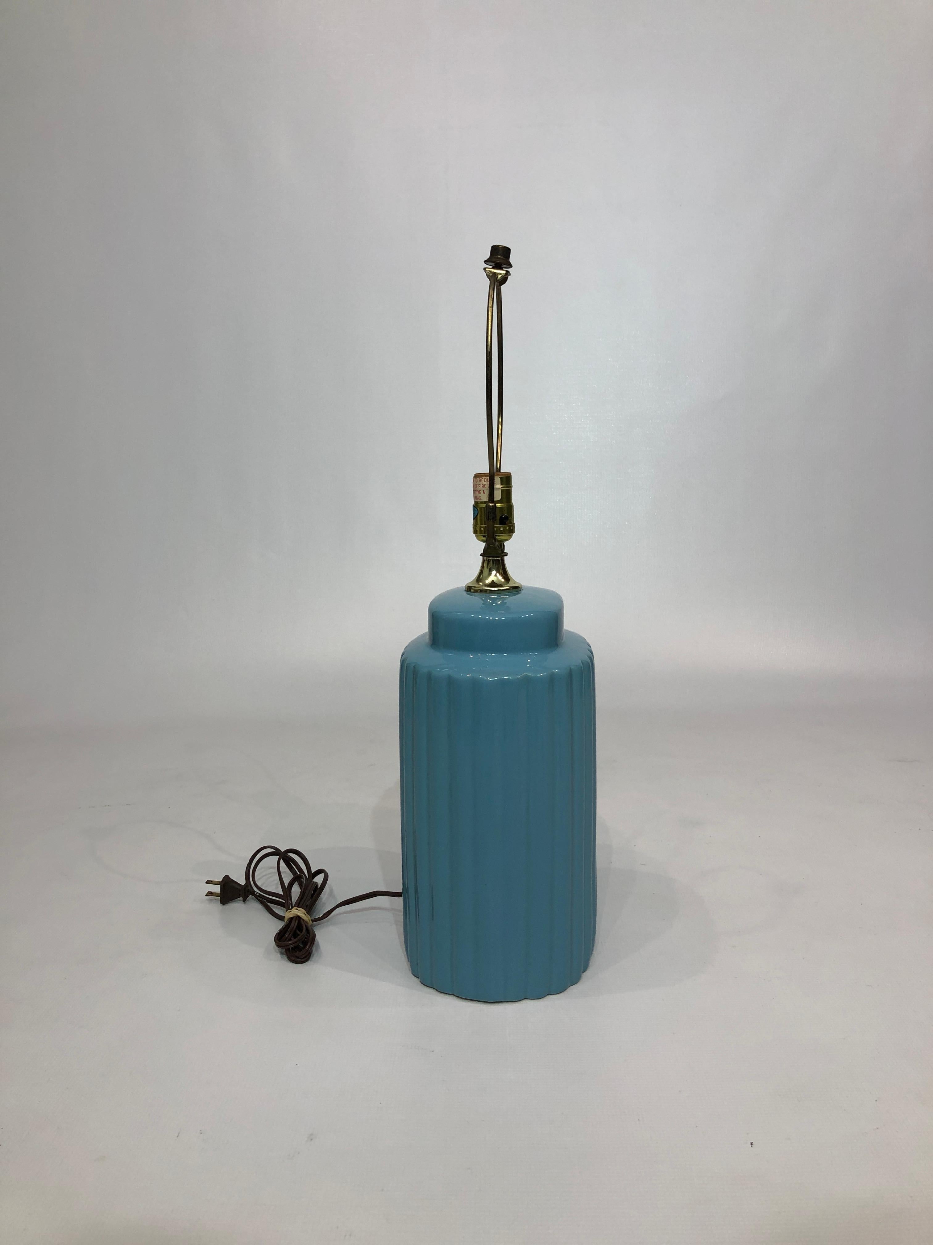 Baby Blue Ceramic Table Lamp 1970s Art Deco Style Hollywood Regency Pastel 1980s For Sale 1