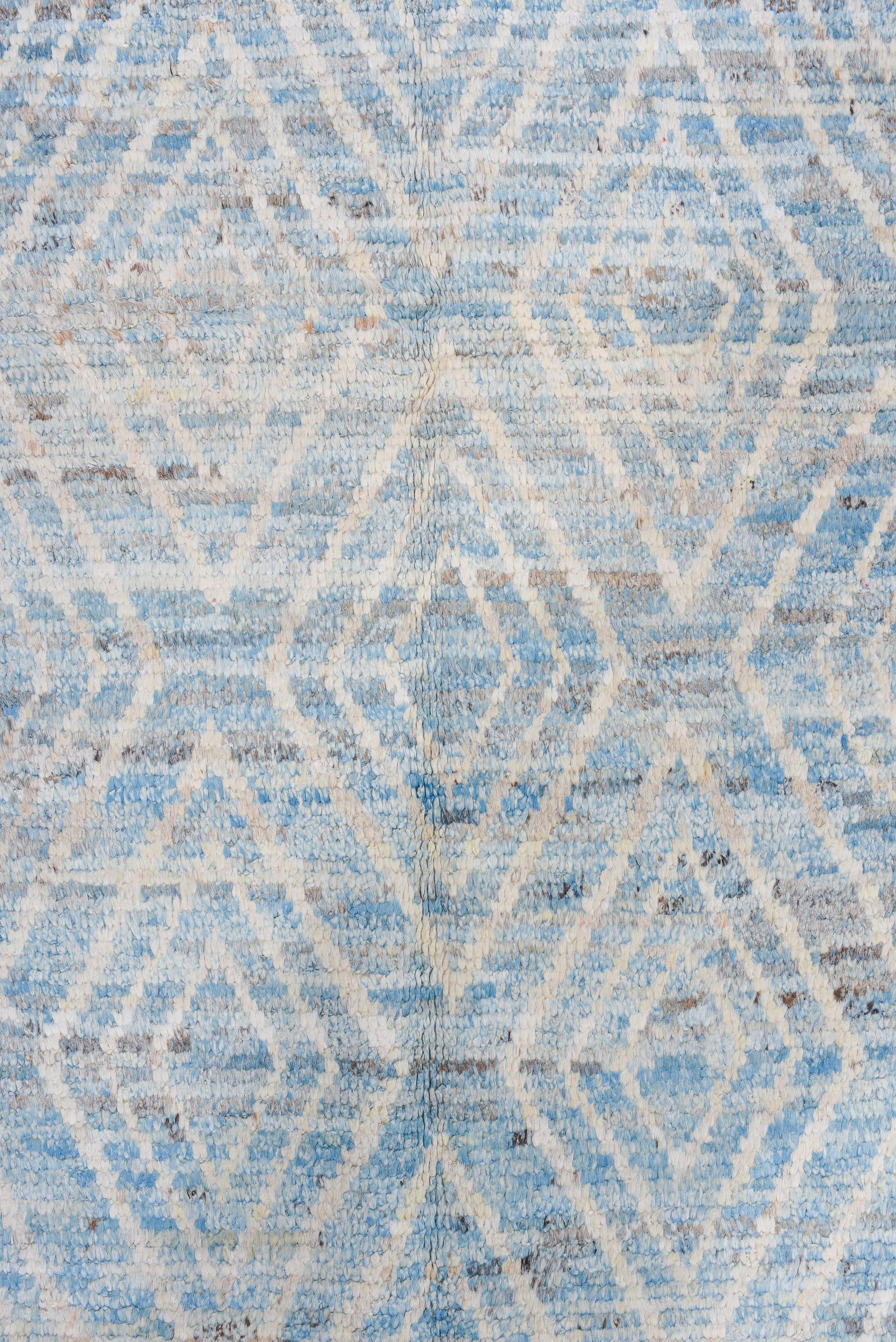 Afghan Baby Blue Diamond Stamp Allover Tulu Rug For Sale