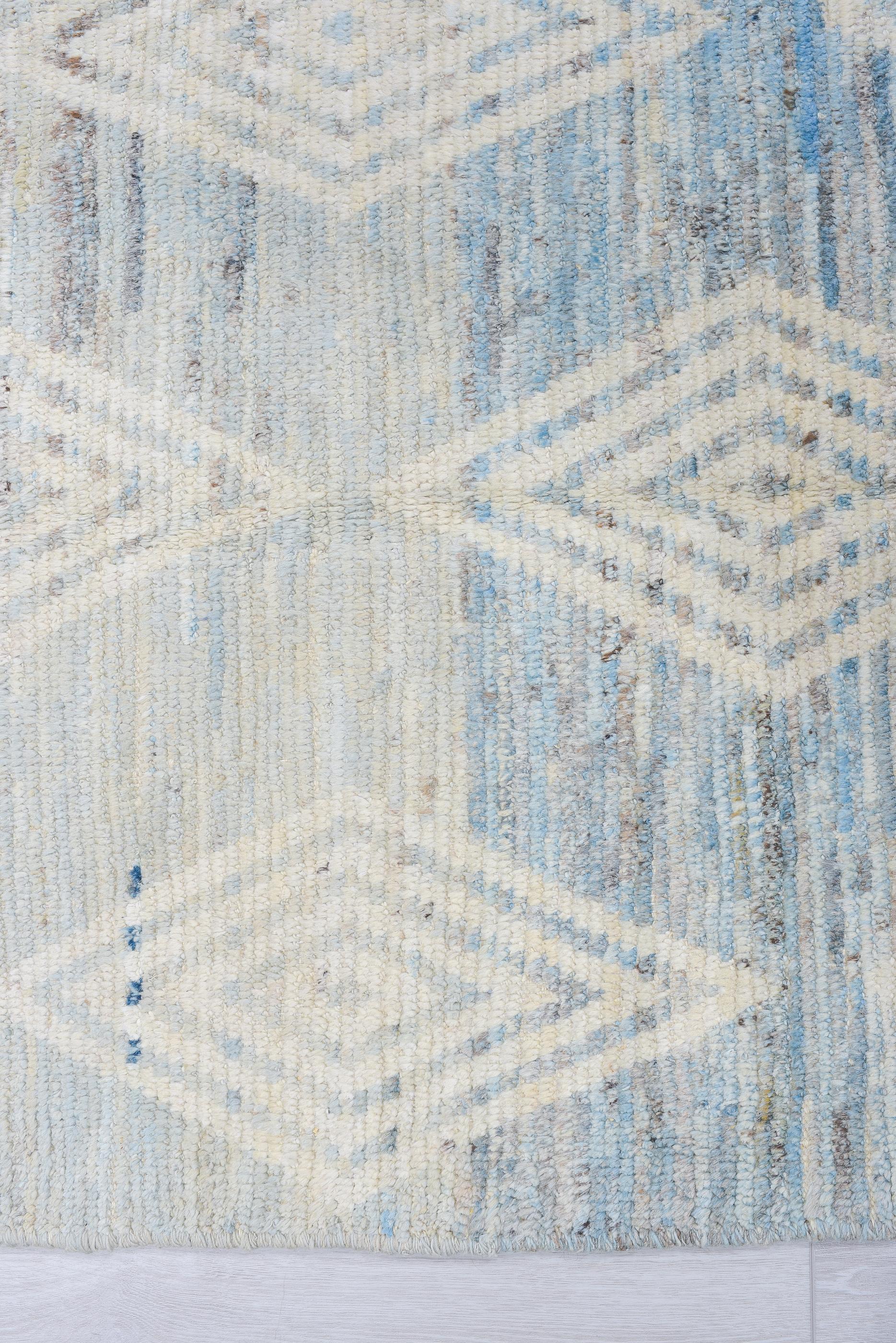 Baby Blue Diamond Stamp Allover Tulu Rug In Excellent Condition For Sale In New York, NY
