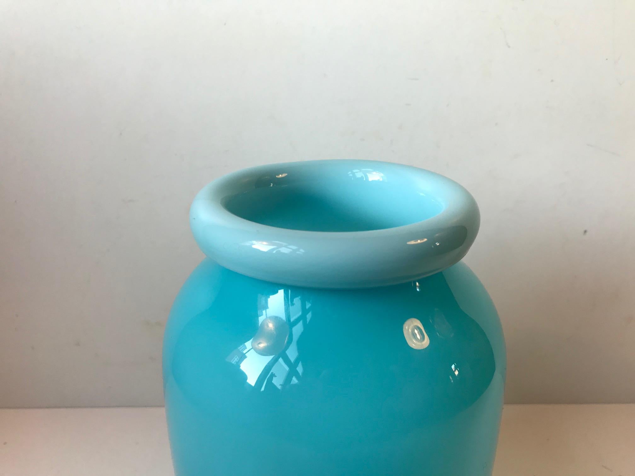 Mid-Century Modern Baby Blue Glass Vase with Folded Collar by Michael Bang for Holmegaard, 1970s