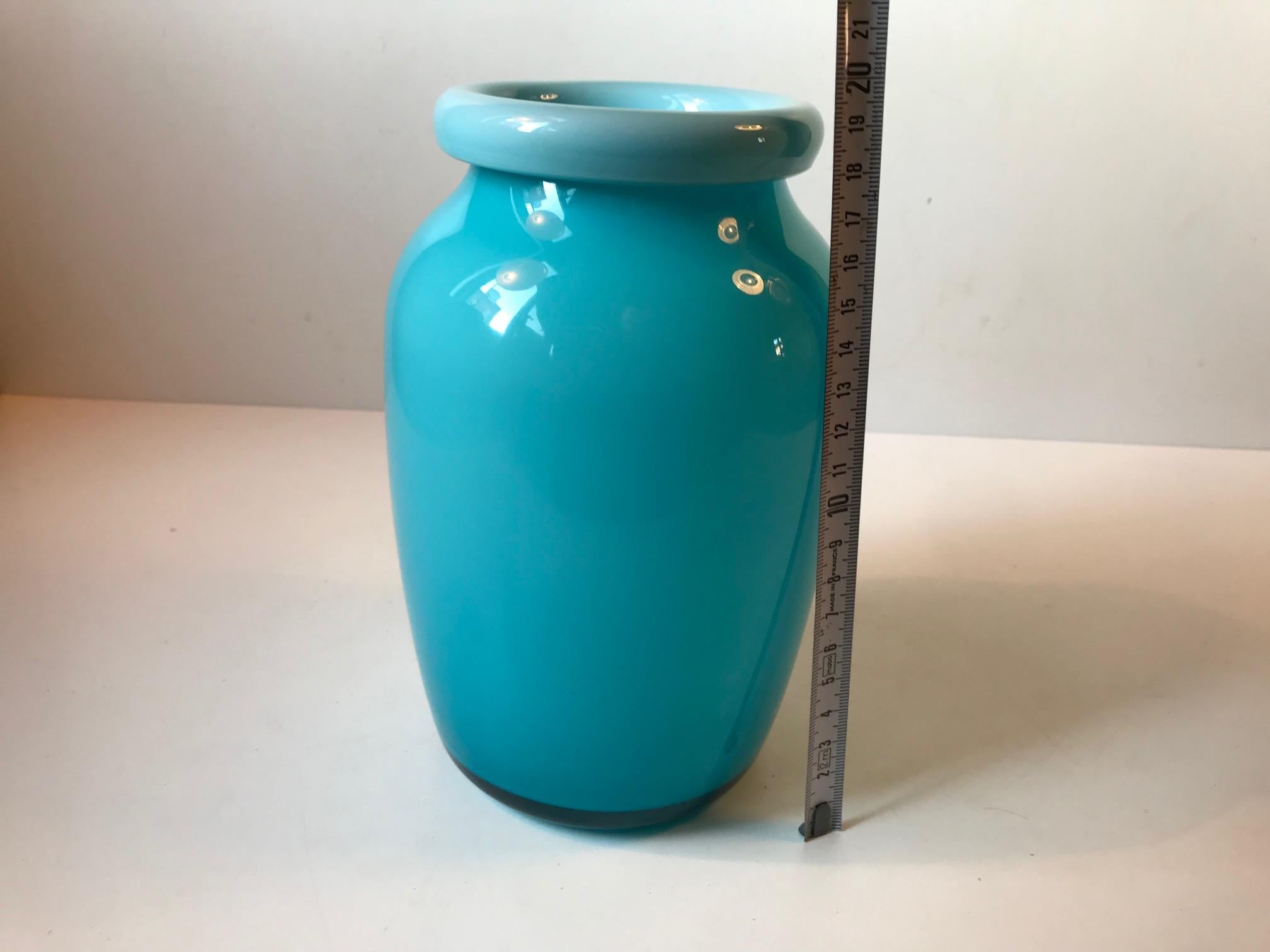 Baby Blue Glass Vase with Folded Collar by Michael Bang for Holmegaard, 1970s In Good Condition In Esbjerg, DK
