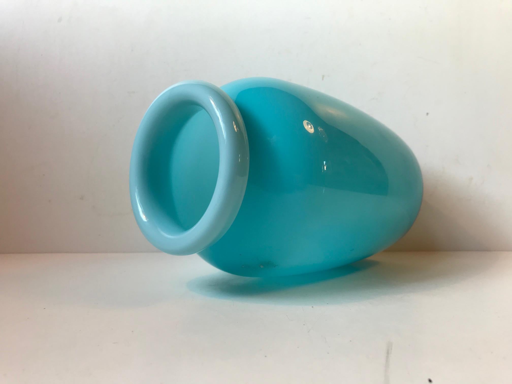 Late 20th Century Baby Blue Glass Vase with Folded Collar by Michael Bang for Holmegaard, 1970s
