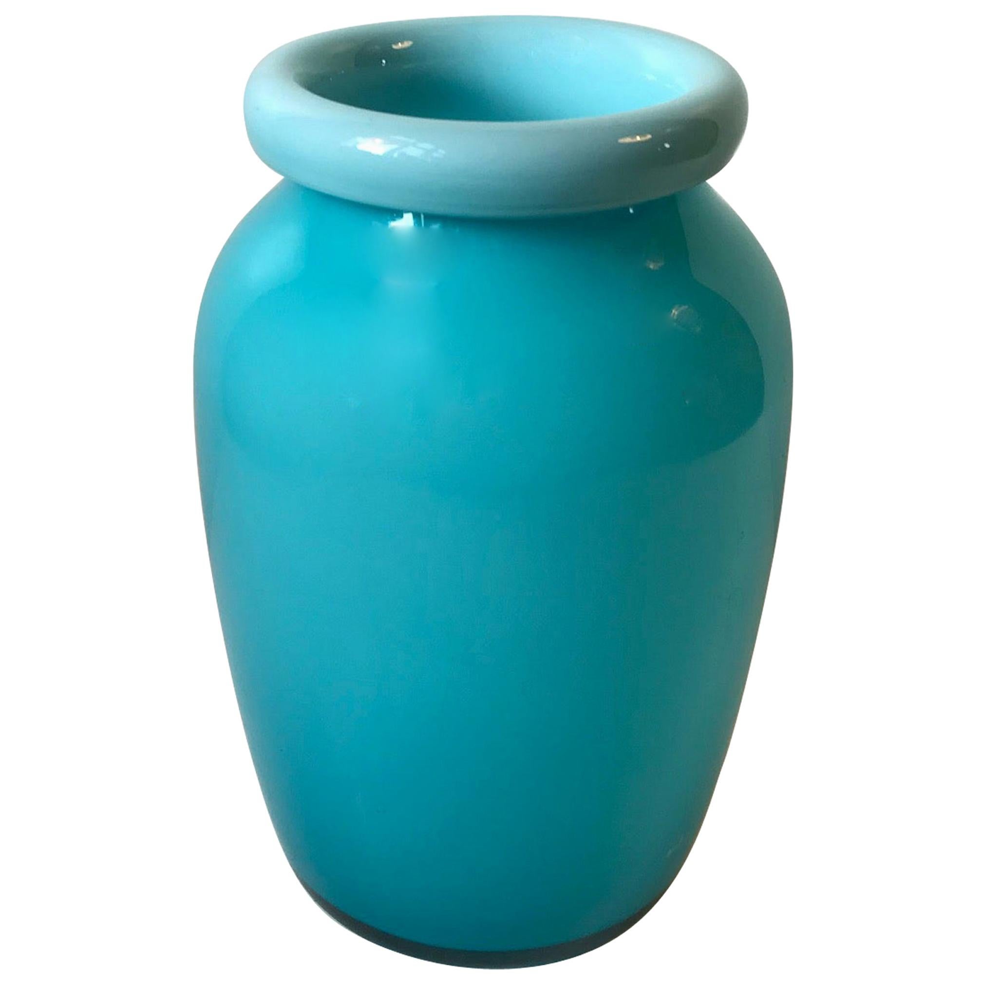 Baby Blue Glass Vase with Folded Collar by Michael Bang for Holmegaard, 1970s