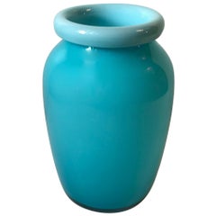 Vintage Baby Blue Glass Vase with Folded Collar by Michael Bang for Holmegaard, 1970s