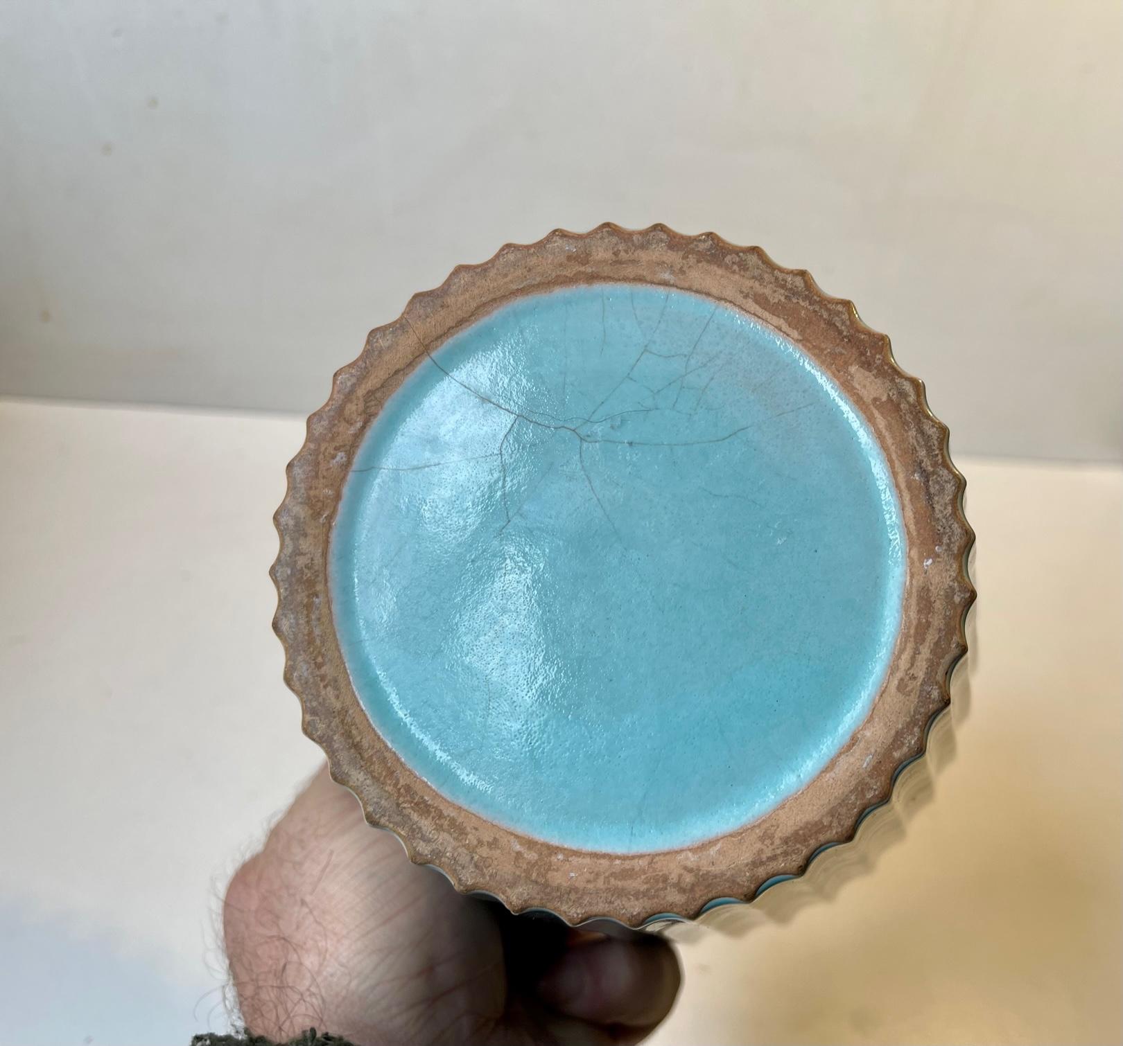 Babyblaues glasiertes Keramik-Pflanzgefäß von Esben & Lauge für Eslau, 1960er Jahre (Dänisch) im Angebot