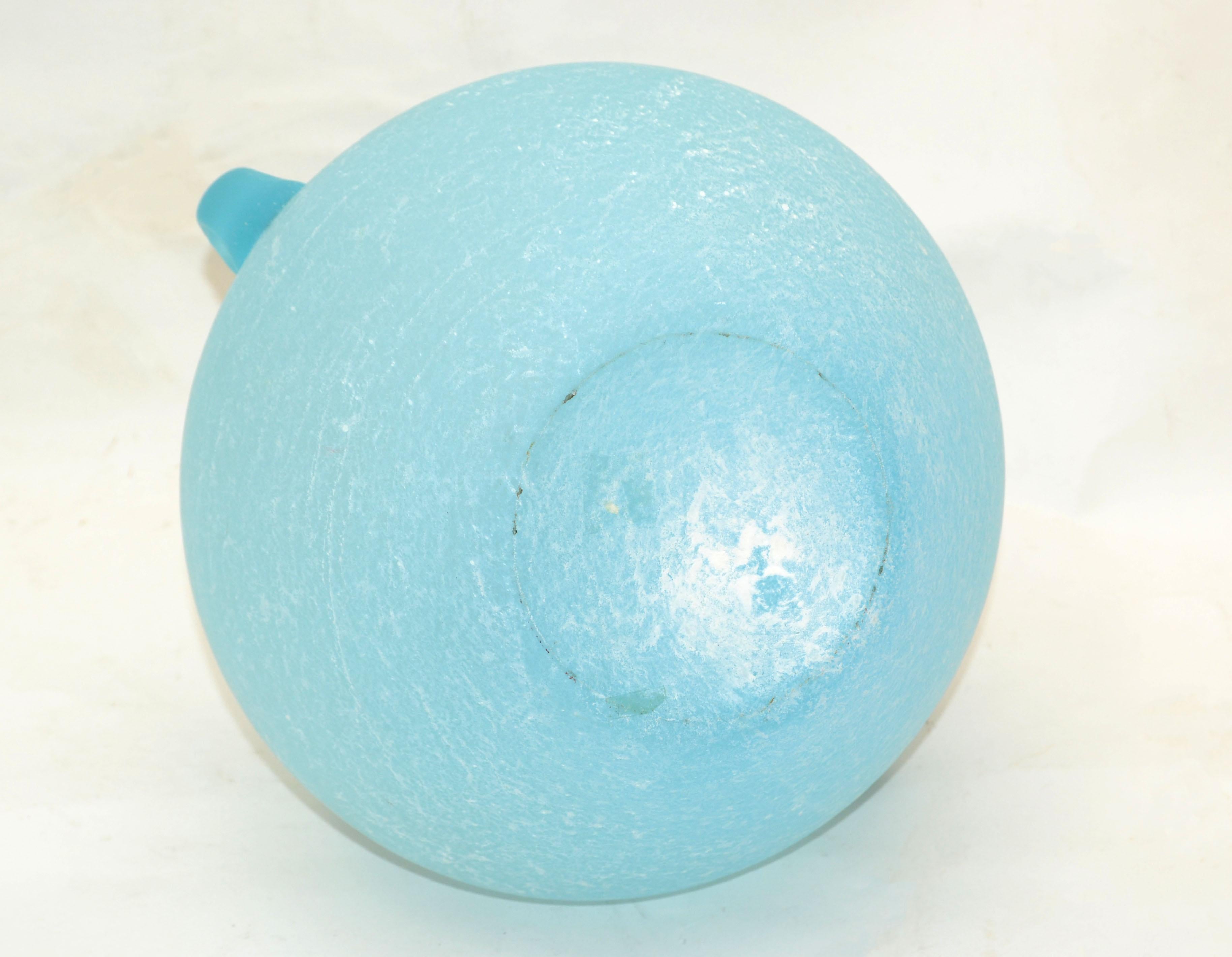 Baby Blue Italian Scavo Glass Wheat Vase with Handles, Vessel, Italy 1980 8