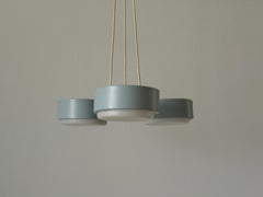 Baby Blue Metal and Glass 3-Head Ceiling Lamp, 1960s, Germany