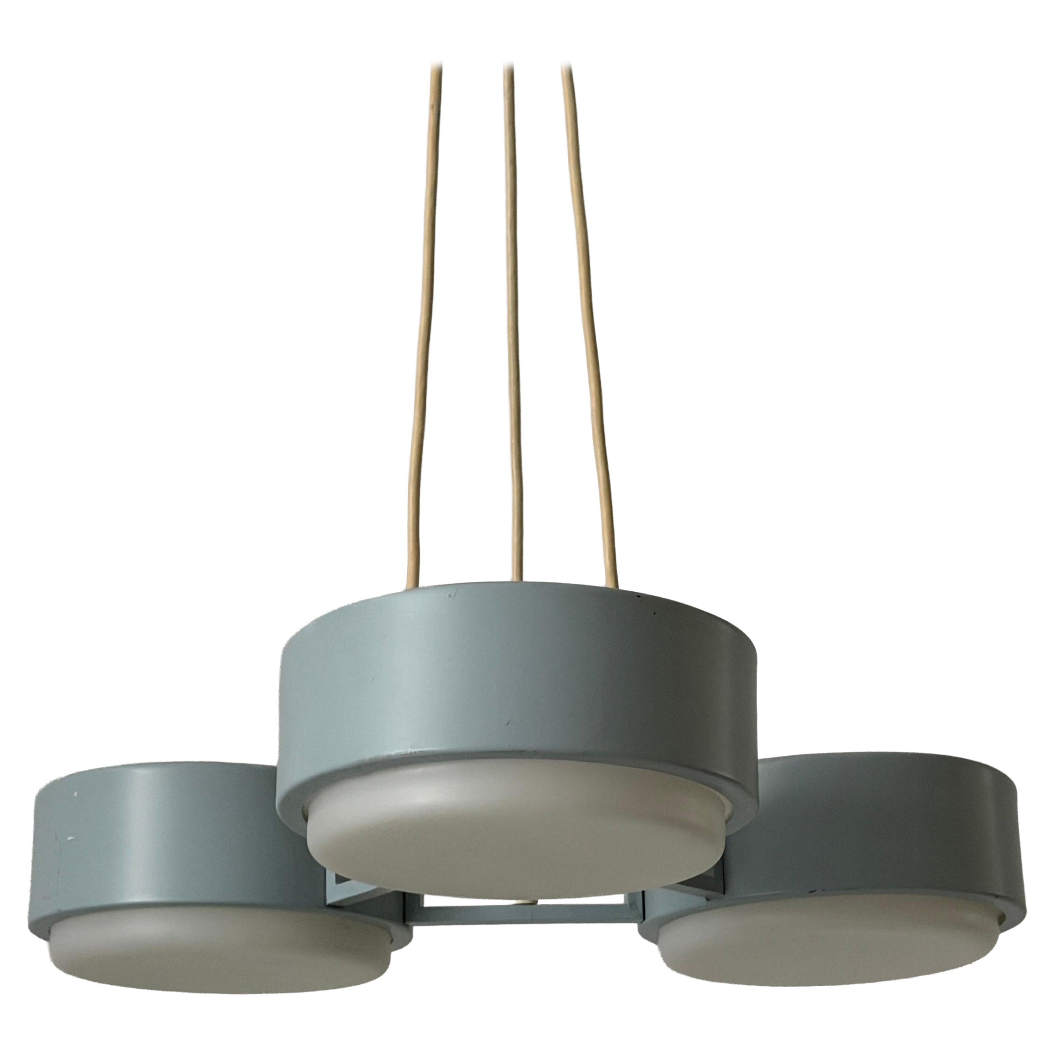 Baby Blue Metal and Glass 3-Head Ceiling Lamp, 1960s, Germany For Sale