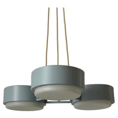 Baby Blue Metal and Glass 3-Head Ceiling Lamp, 1960s, Germany
