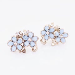 Baby Blue Moonglow Lucite Flower Climber Earrings By Coro, 1950s