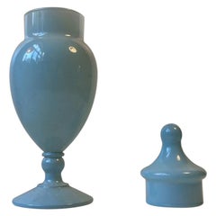 Baby Blue Murano Glass Urn or Lidded Vase by Cenedese Vetri