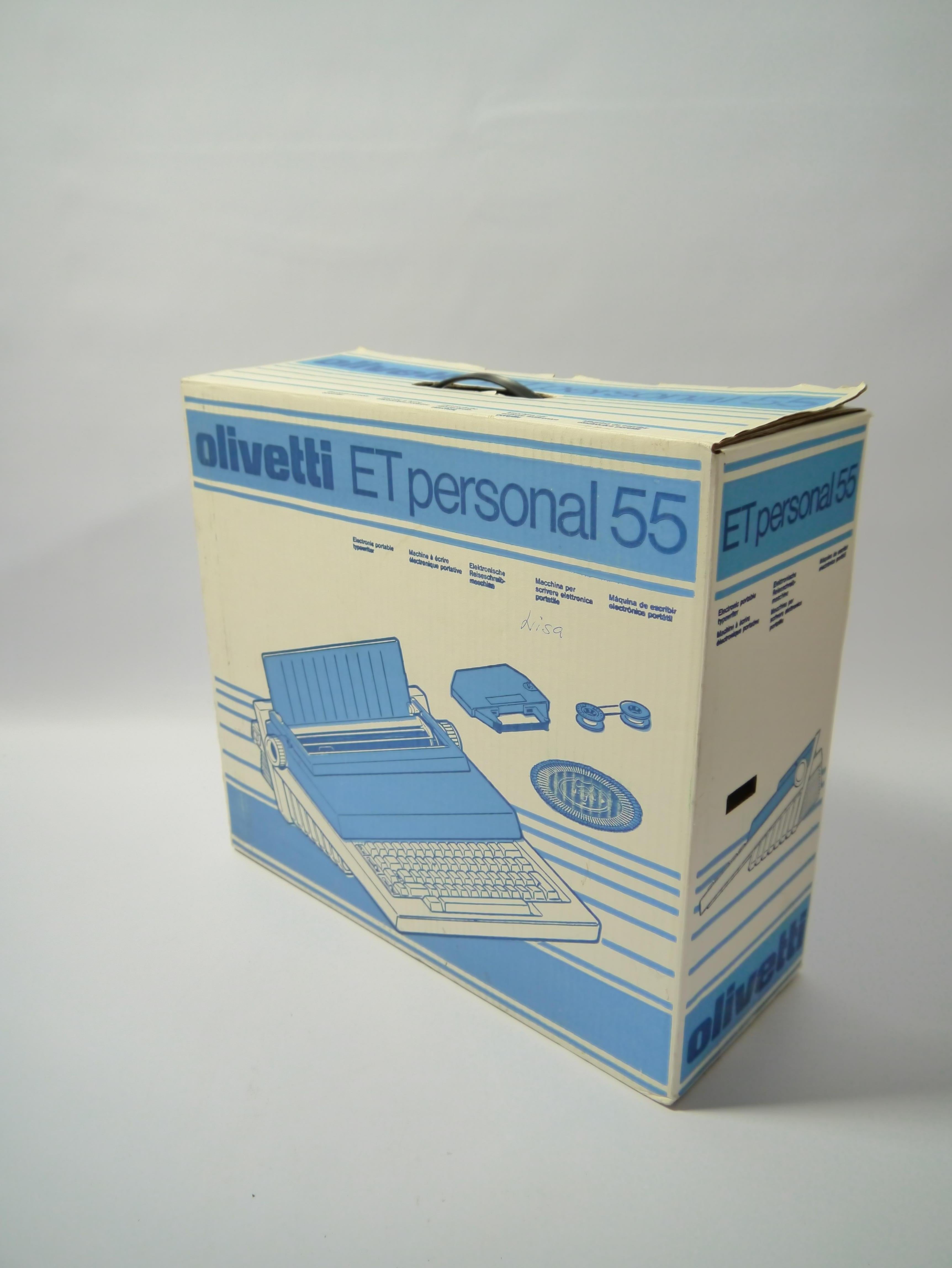 Plastic Baby Blue Olivetti ET 55 Portable Typewriter designed by Mario Bellini