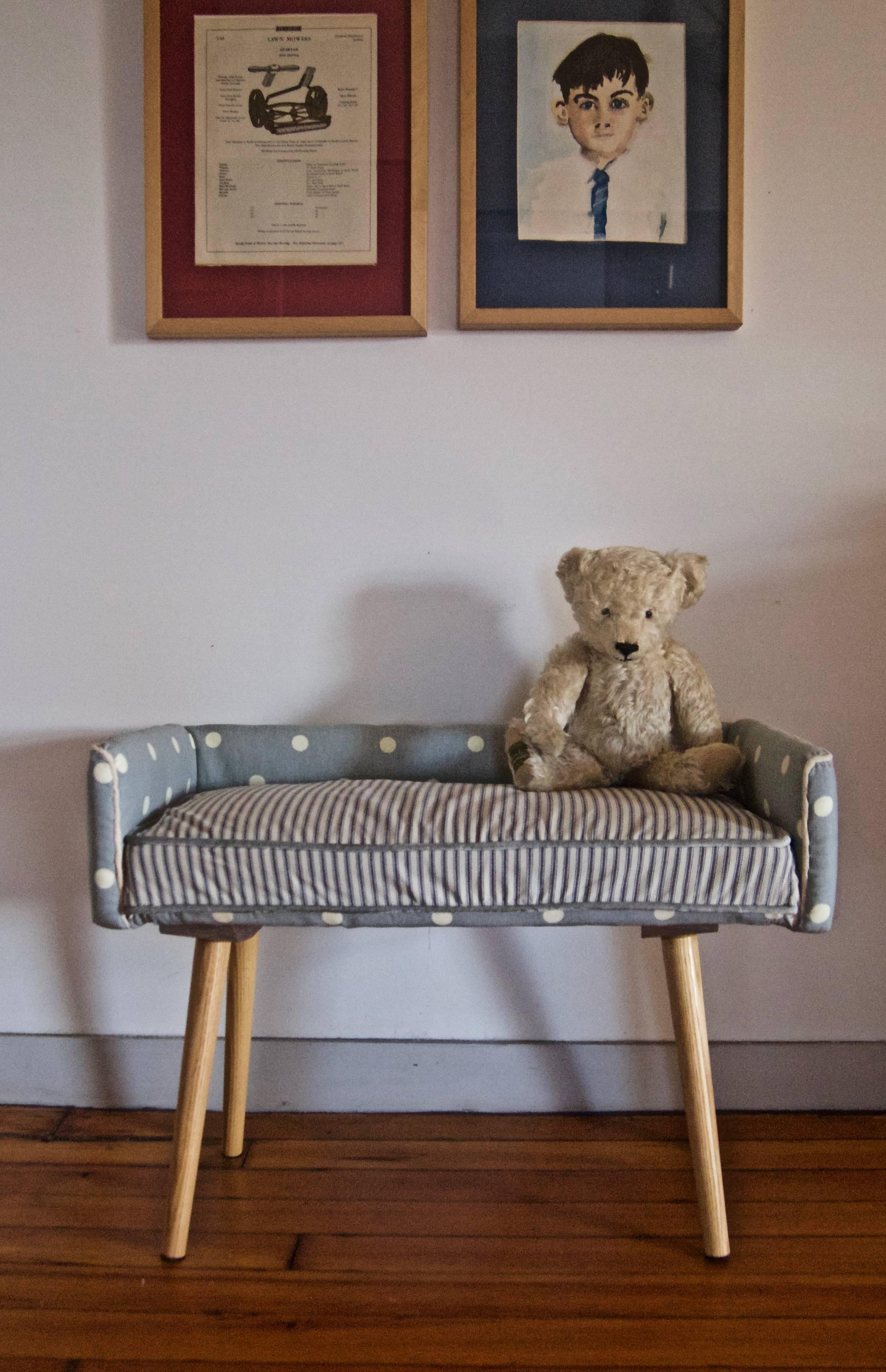 A stylish midcentury kid-sized stool or sofa for your child's room! 

This handmade seat is 26