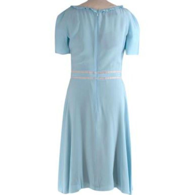 Blue baby blue silk crepe & tulle cut-out dress For Sale