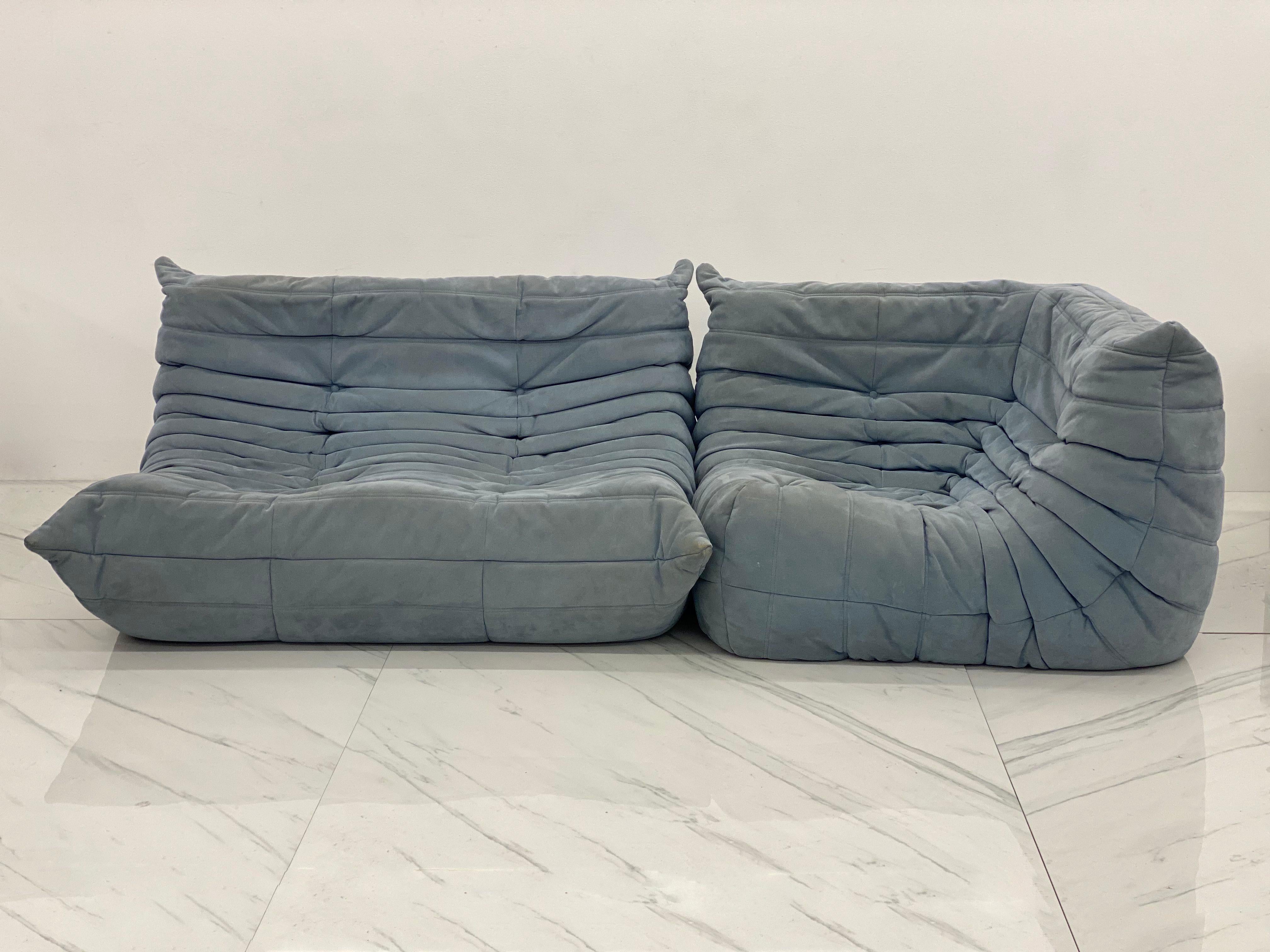 Modern Baby Blue 'Togo' Sectional Sofa by Michel Ducaroy for Ligne Roset, Signed