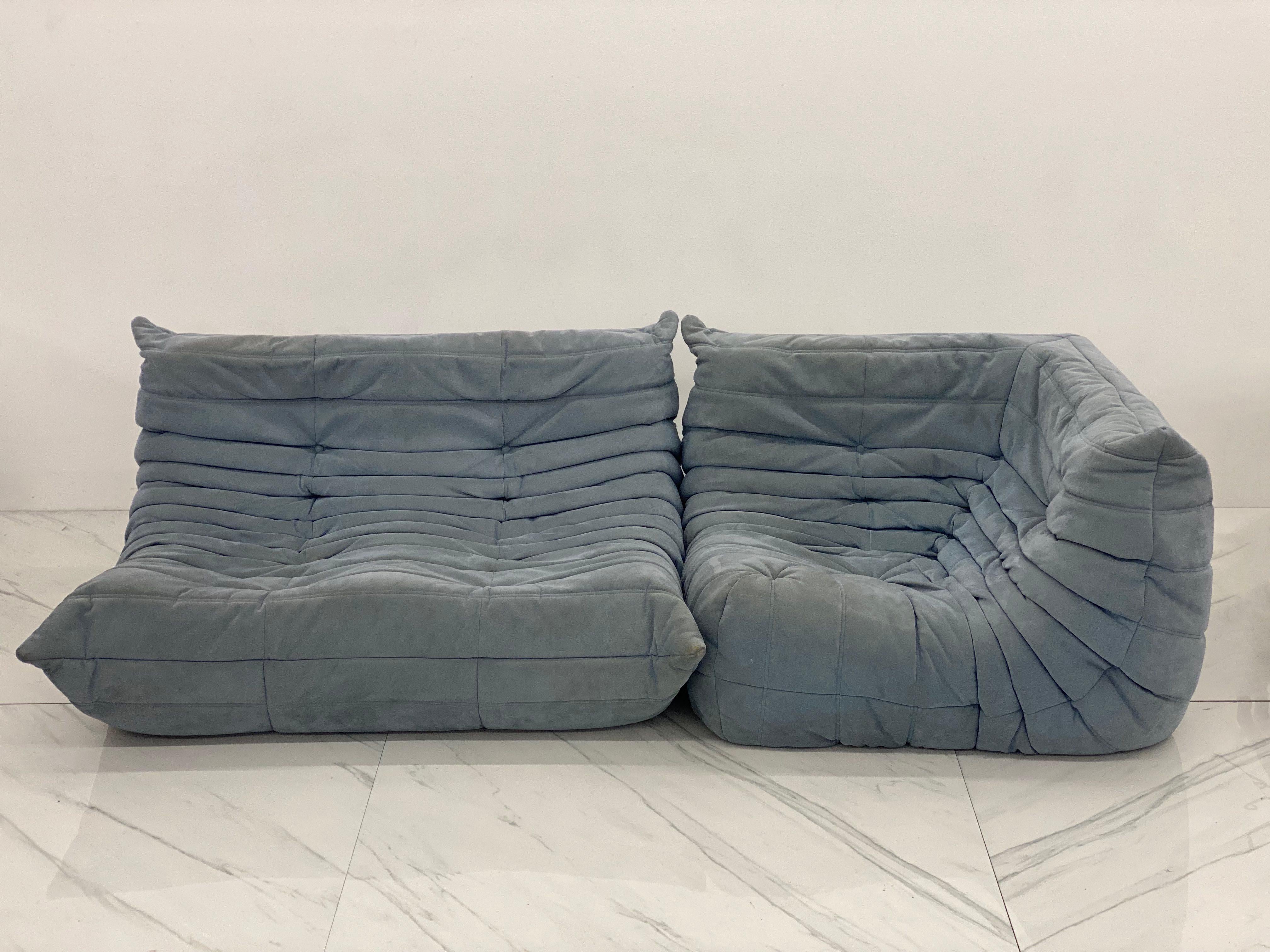 French Baby Blue 'Togo' Sectional Sofa by Michel Ducaroy for Ligne Roset, Signed