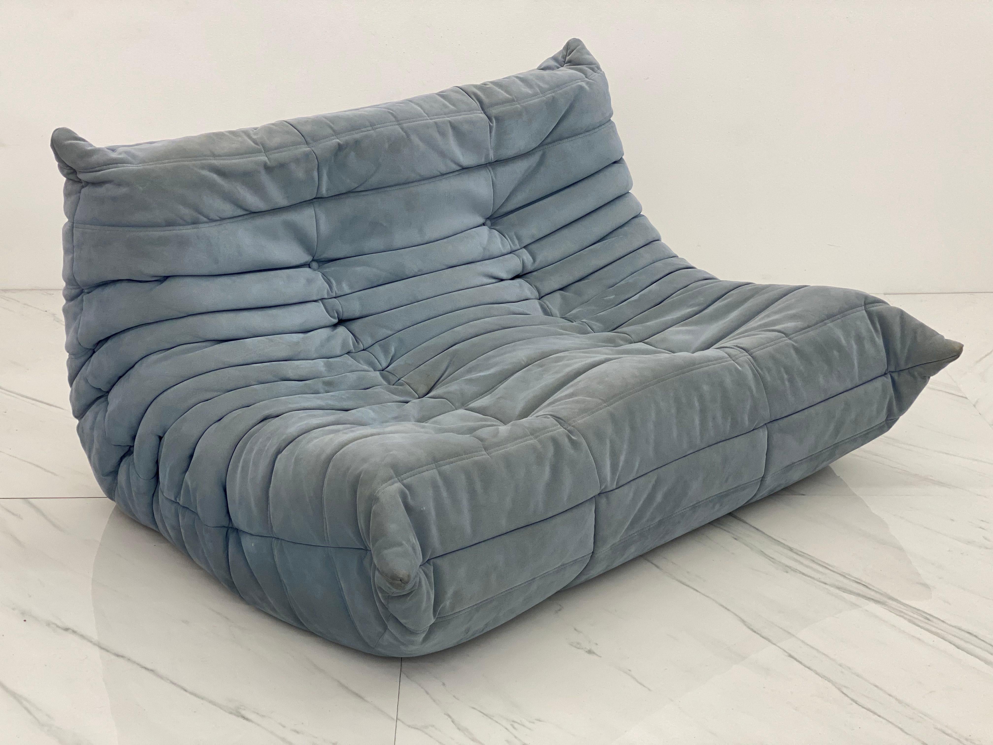 Late 20th Century Baby Blue 'Togo' Sectional Sofa by Michel Ducaroy for Ligne Roset, Signed