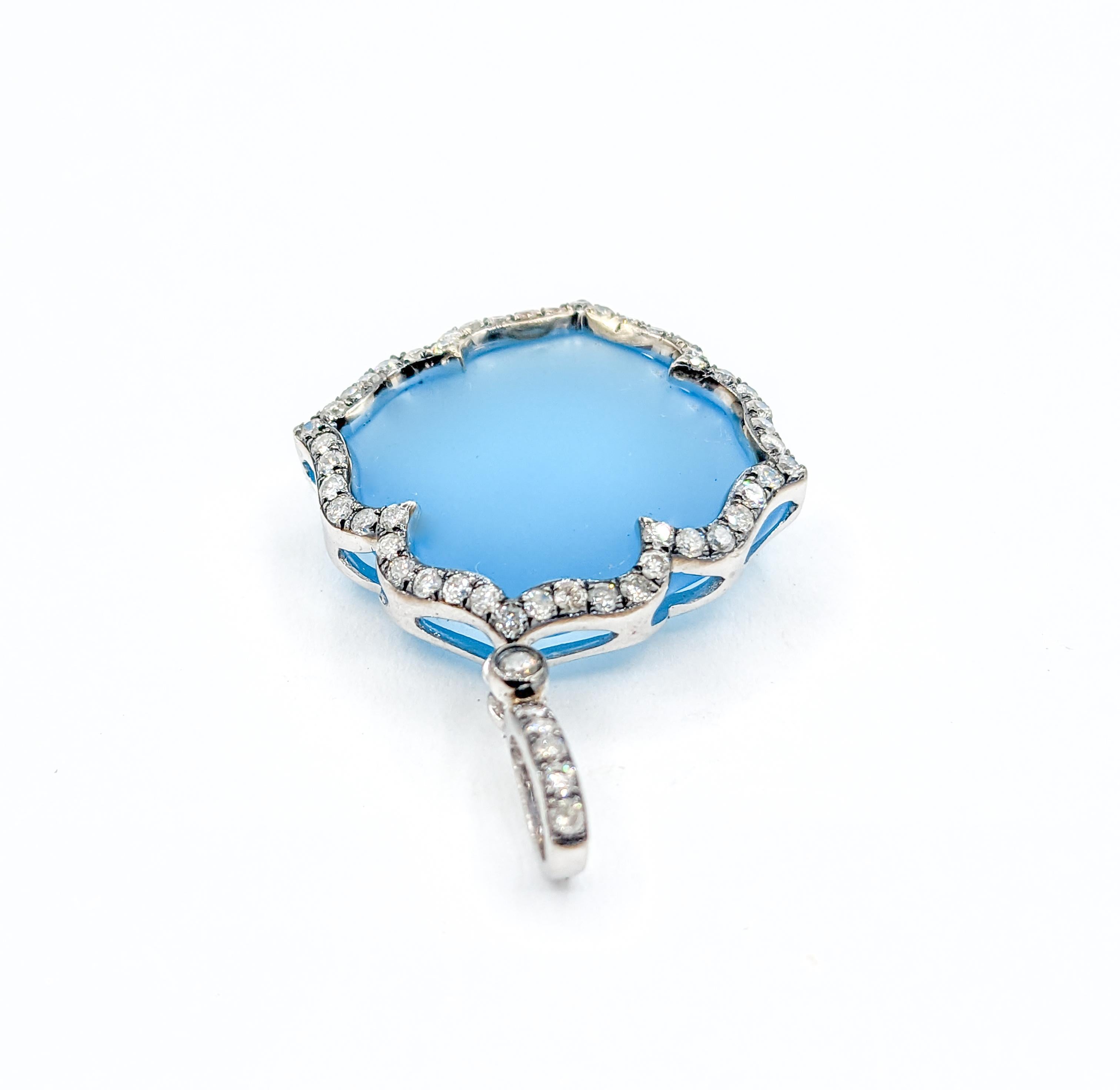 Round Cut Baby Blue Topaz & Diamond Pendant In White Gold  For Sale
