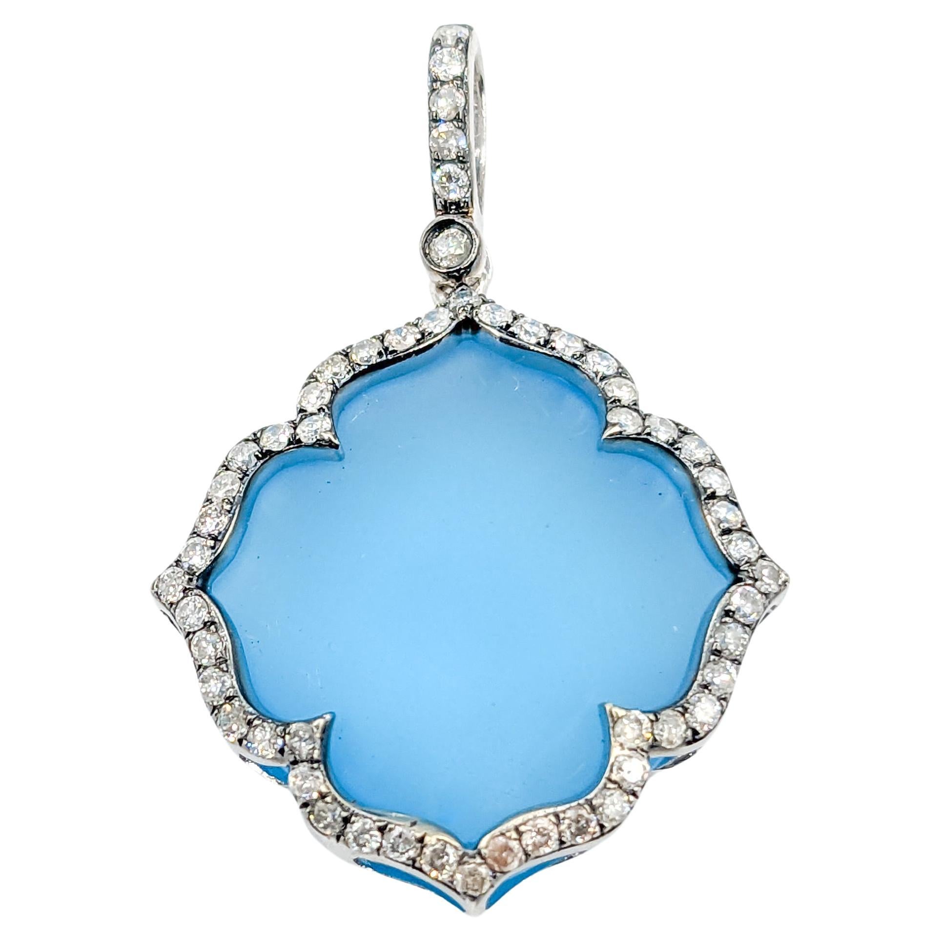 Baby Blue Topaz & Diamond Pendant In White Gold  For Sale