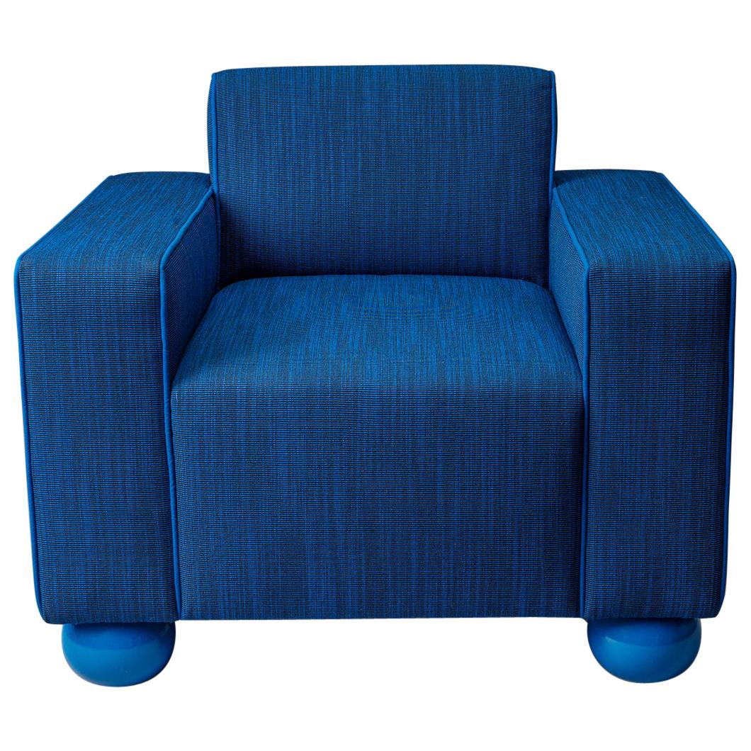 Baby Blue Upholstered Armchair with Lacquered Ball Feet by Another Human