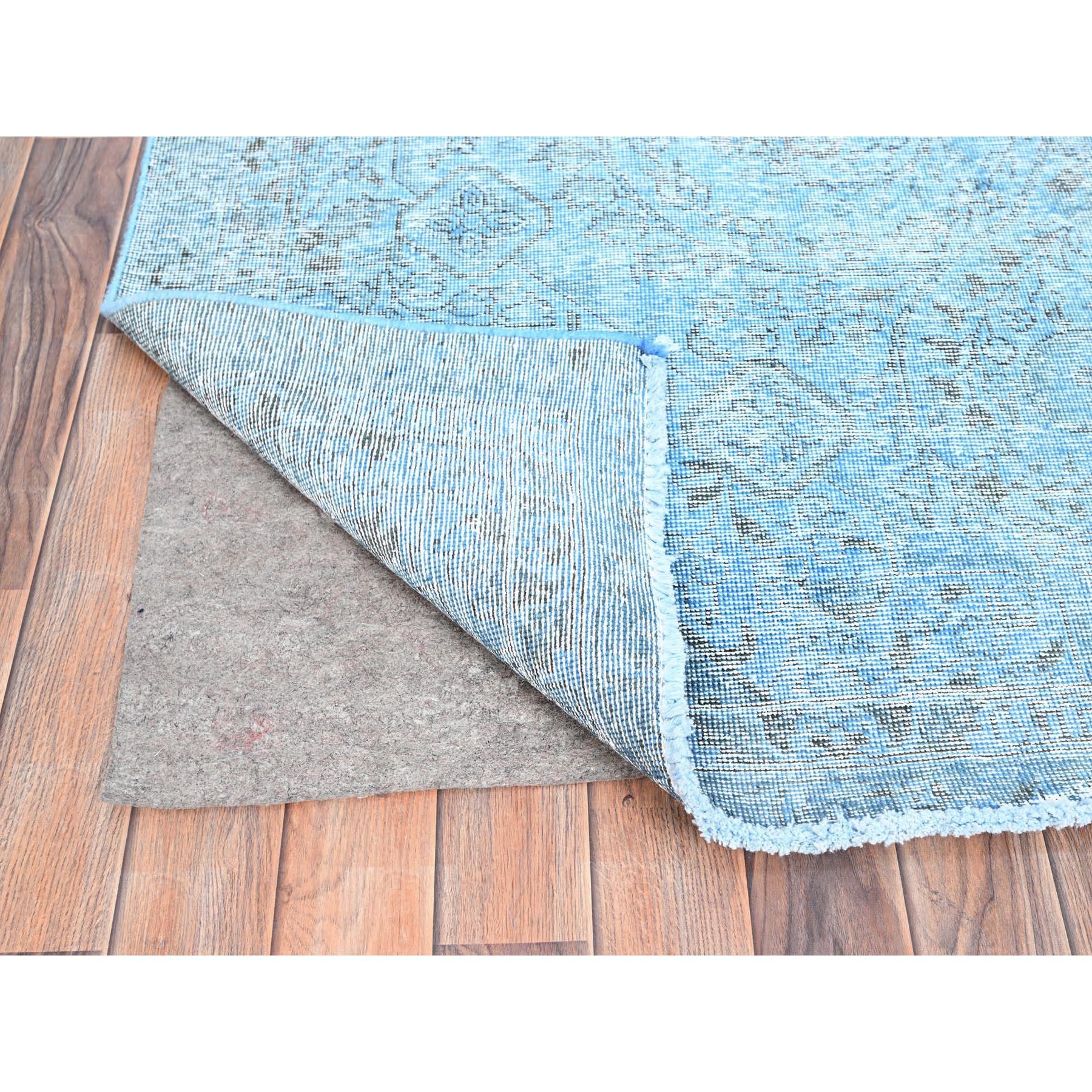 Mid-20th Century Baby Blue Vintage Persian Tabriz Distressed Overdyed Worn Wool Hand Knotted Rug For Sale