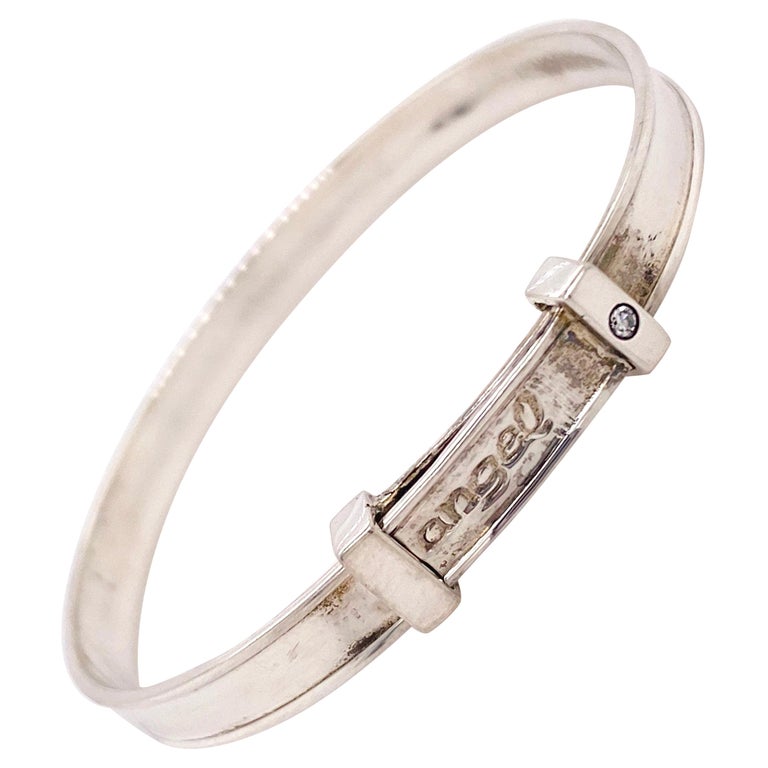 Baby Bracelet Sterling Silver w Diamond, "Angel" Engraved, Baby Bangle