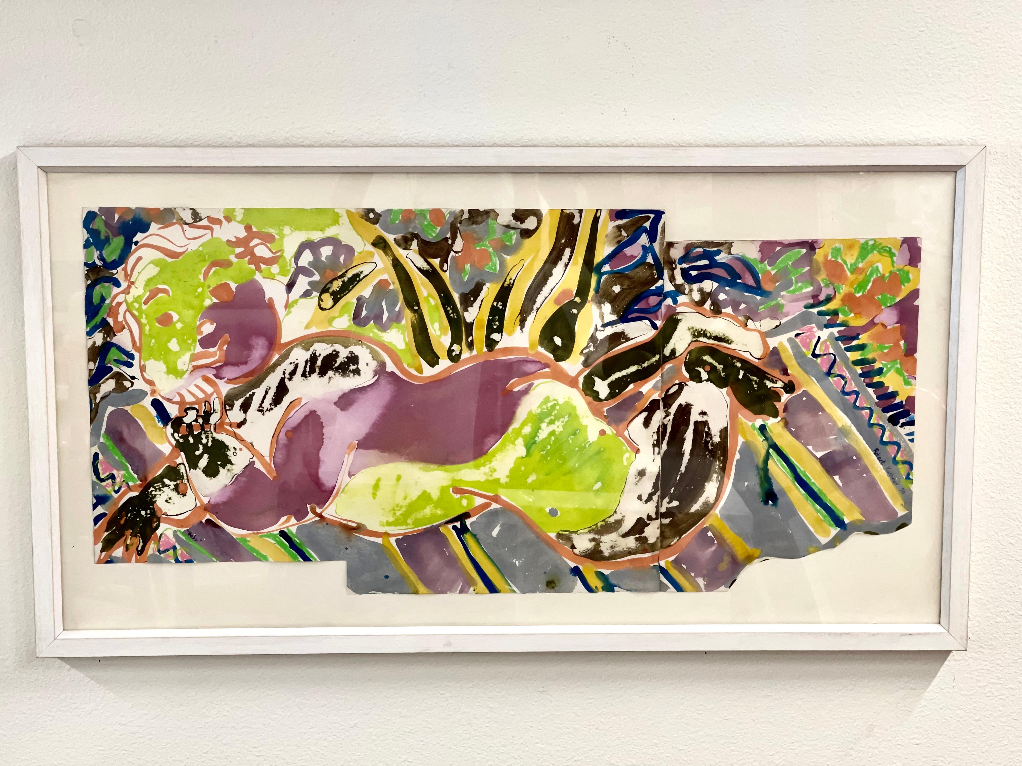 Watercolor on paper by the noted artist Robert Kushner. It is on 3 pieces of paper affixed to a board backing. Signed and dated 1978 lower right and titled 