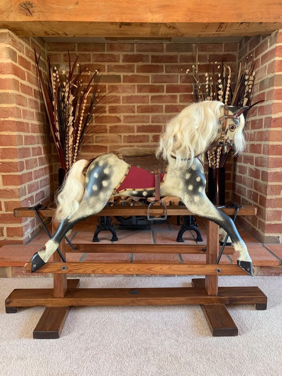 Molly
Baby Carriages ‘RAMBLER’
 

Molly is a Baby Carriages ‘Rambler’ rocking horse on a safety stand, circa 1930. She is in excellent mostly original condition and has just had her paintwork retouched where necessary by professional restorer