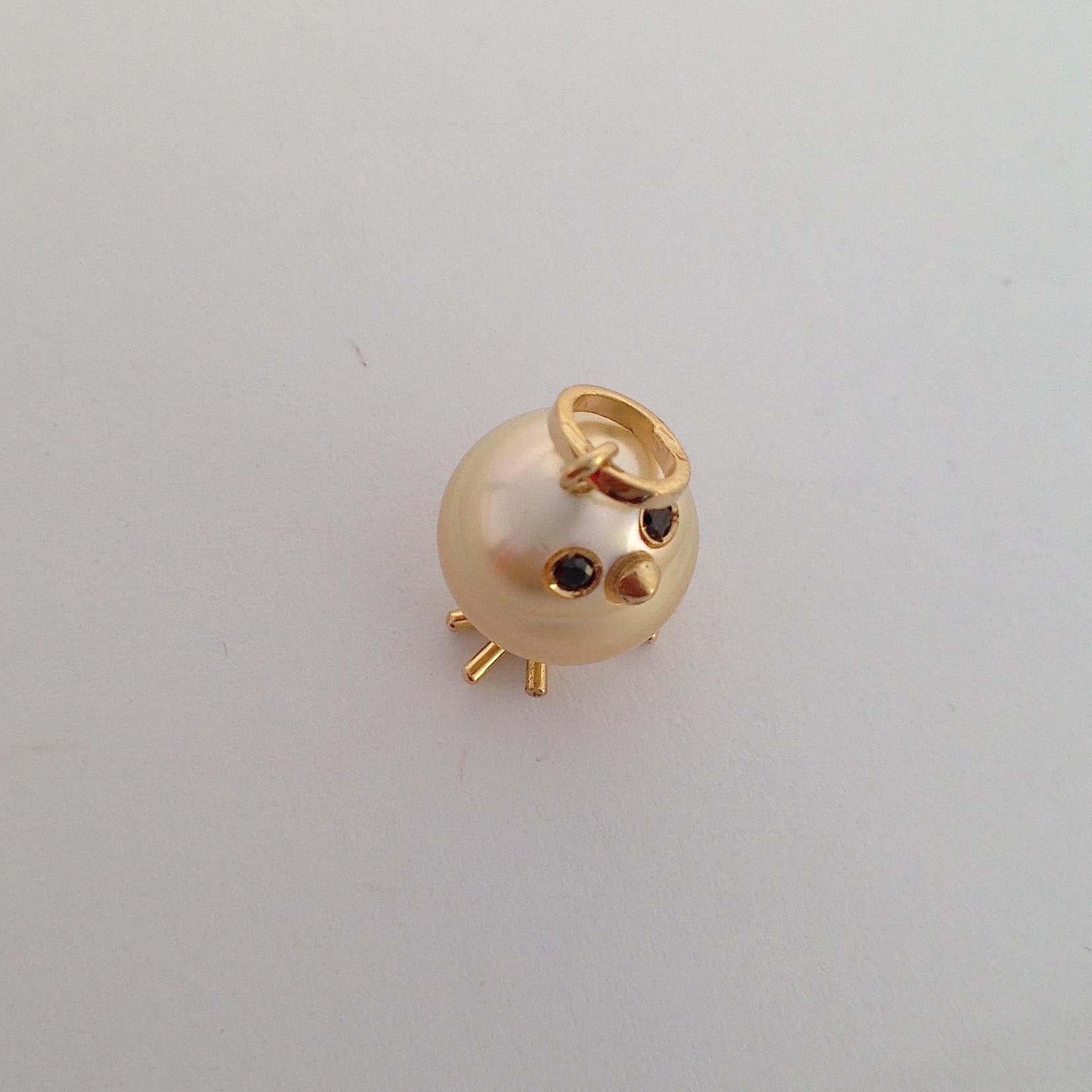 Baby Chick Australian Pearl Black Diamond Yellow 18Kt Gold Pendant/Necklace 5