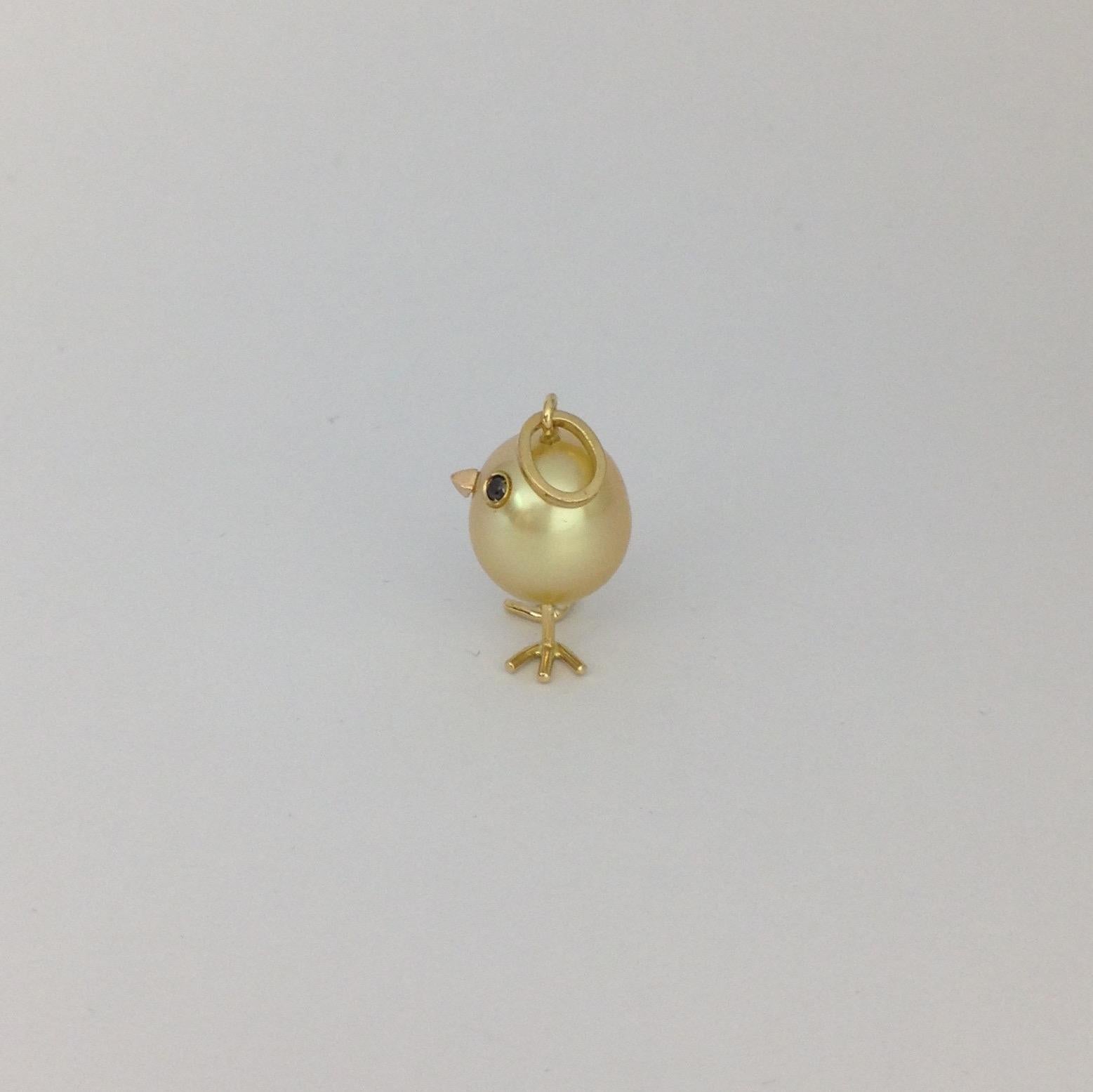 Baby Chick Australian Pearl Black Diamond Yellow 18 Karat Gold Pendant/Necklace 5
