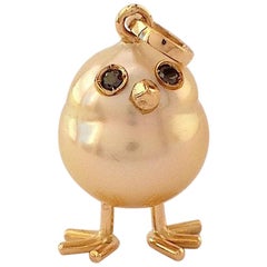 Baby Chick Australian Pearl Black Diamond Yellow 18Kt Gold Pendant/Necklace