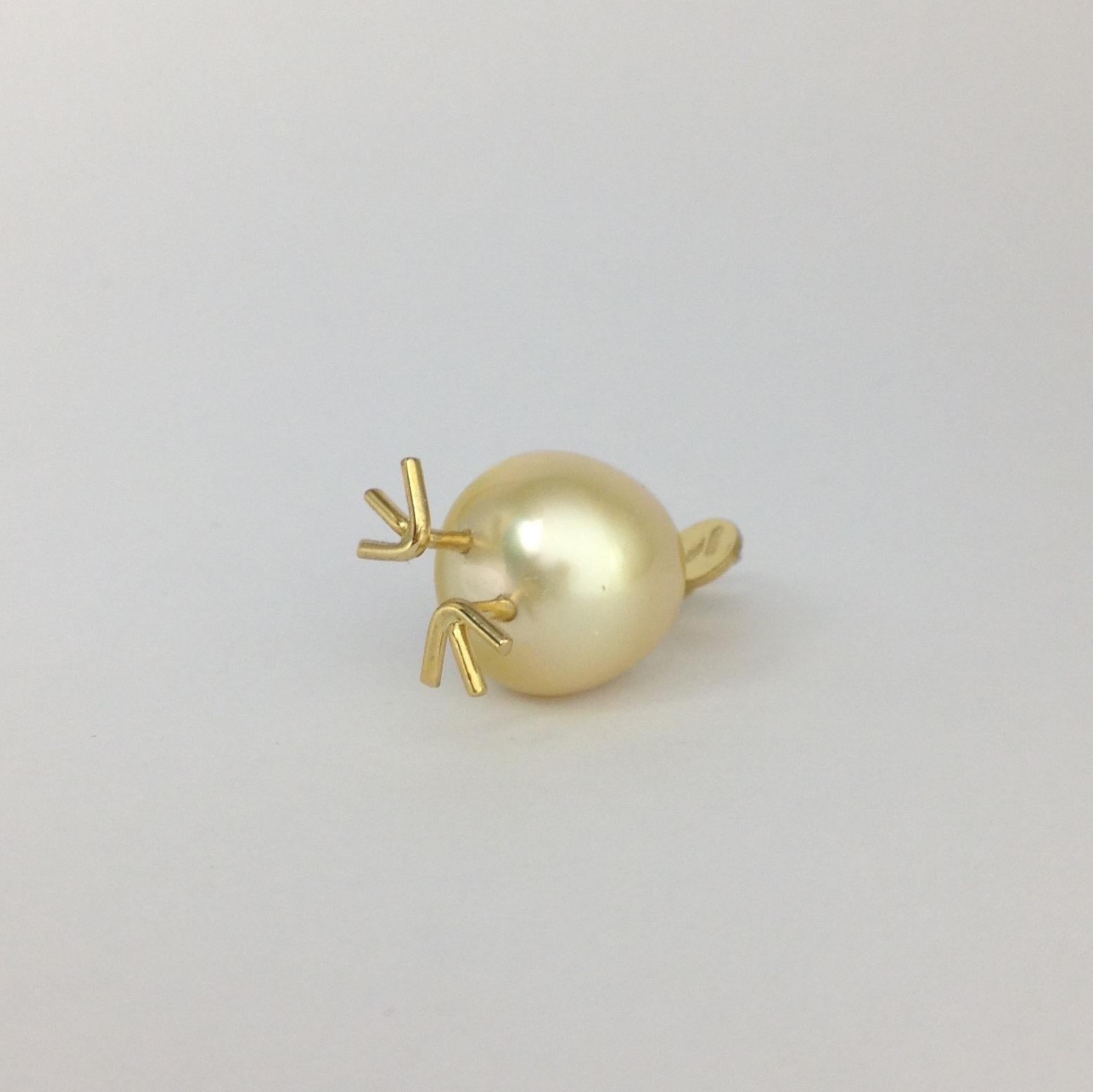 Baby Chick Australian Pearl Diamond Yellow 18 Karat Gold Pendant/Necklace 5