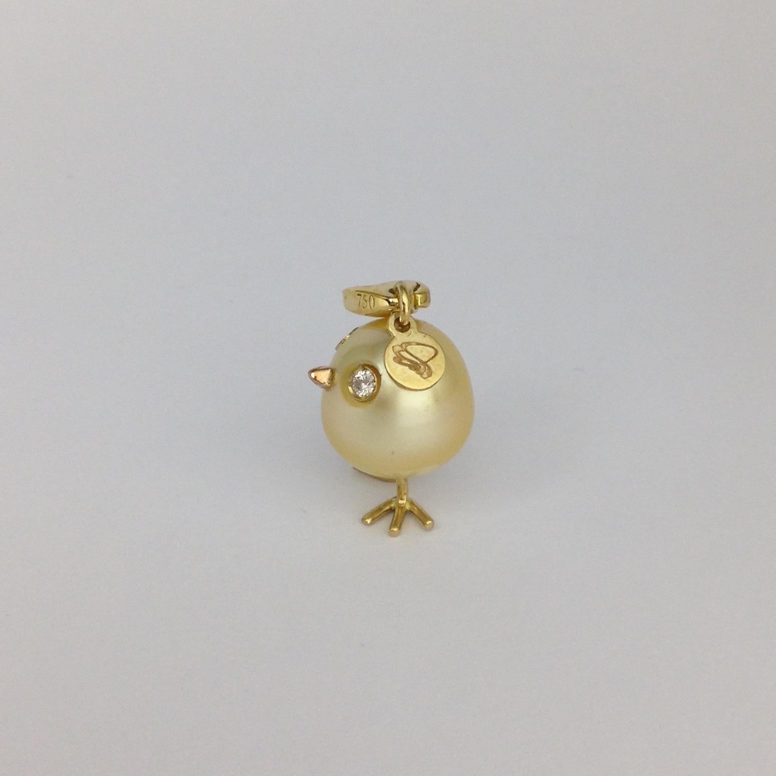 Baby Chick Australian Pearl Diamond Yellow 18 Karat Gold Pendant/Necklace In New Condition In Bussolengo, Verona