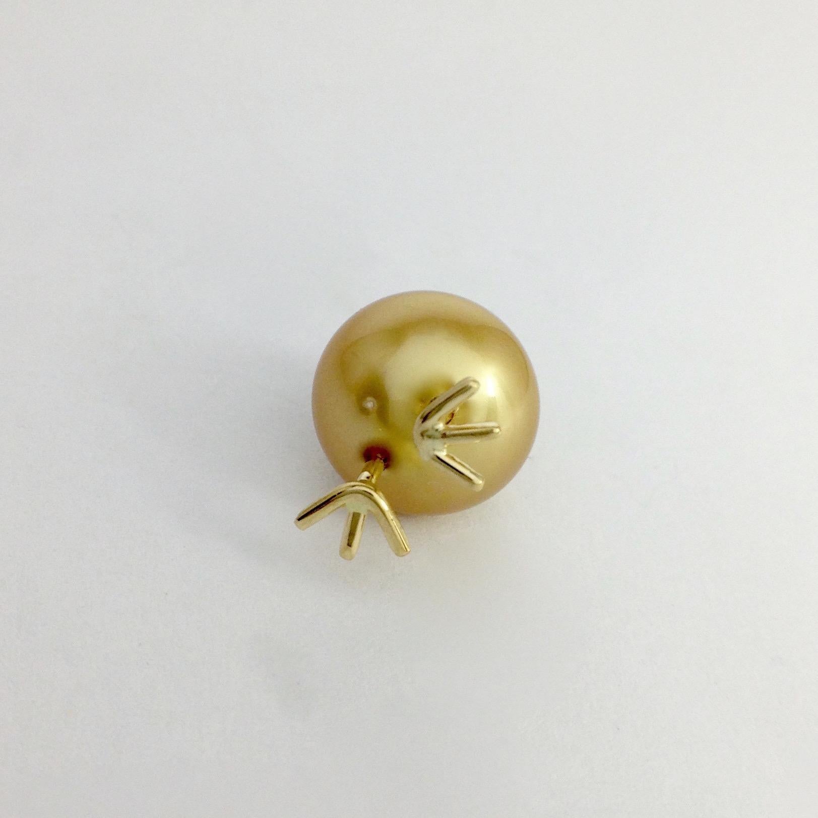 Baby Chick Australian Pearl Diamond Yellow 18 Karat Gold Pendant or Necklace 1