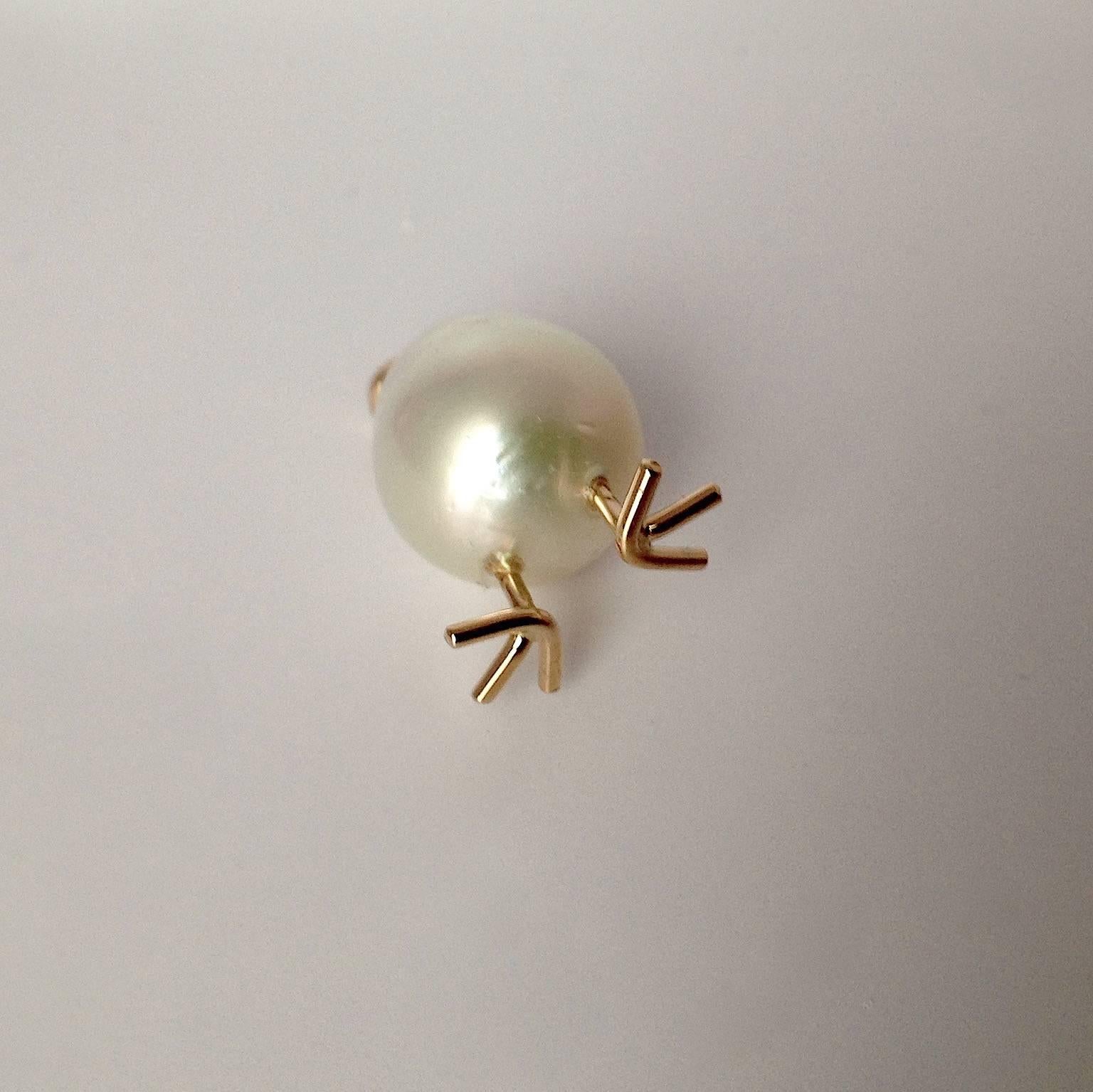 Women's Baby Chick Australian Pearl Black Diamond Yellow Gold Pendant