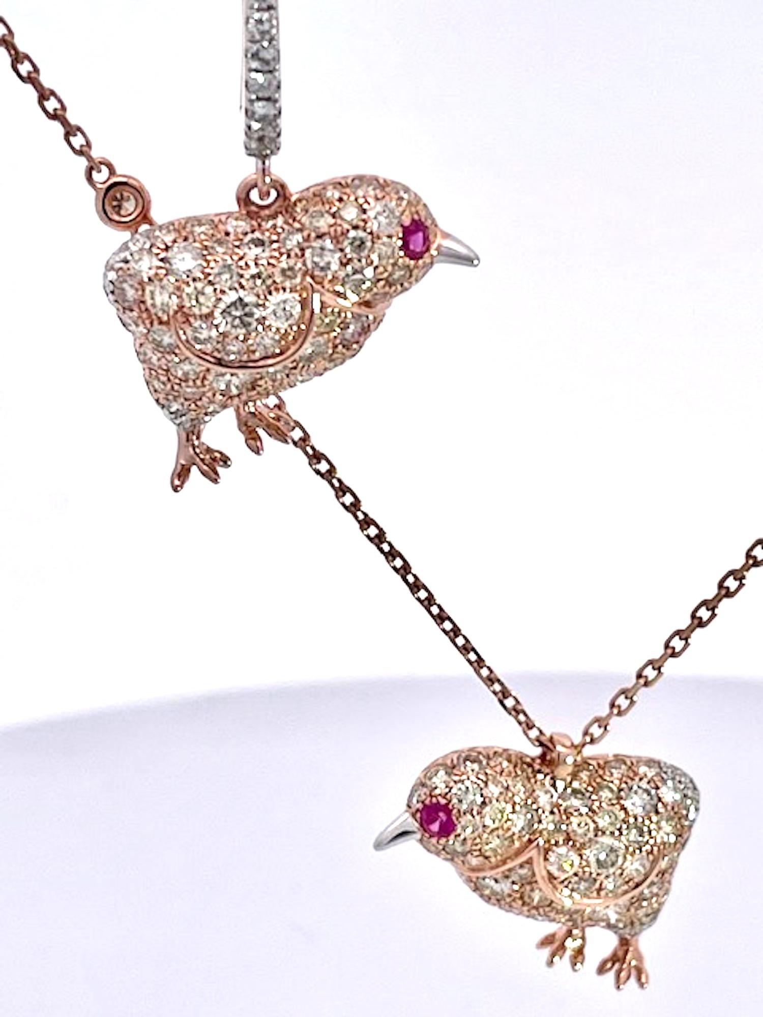 Baby Küken Ohrringe und Anhänger mit farbigen Diamanten Rose Gold im Angebot 6