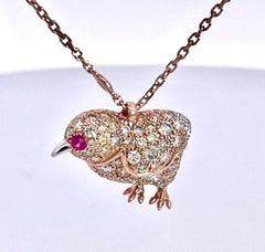 Baby Chick Earrings and Pendant with colored Diamonds Rose Gold